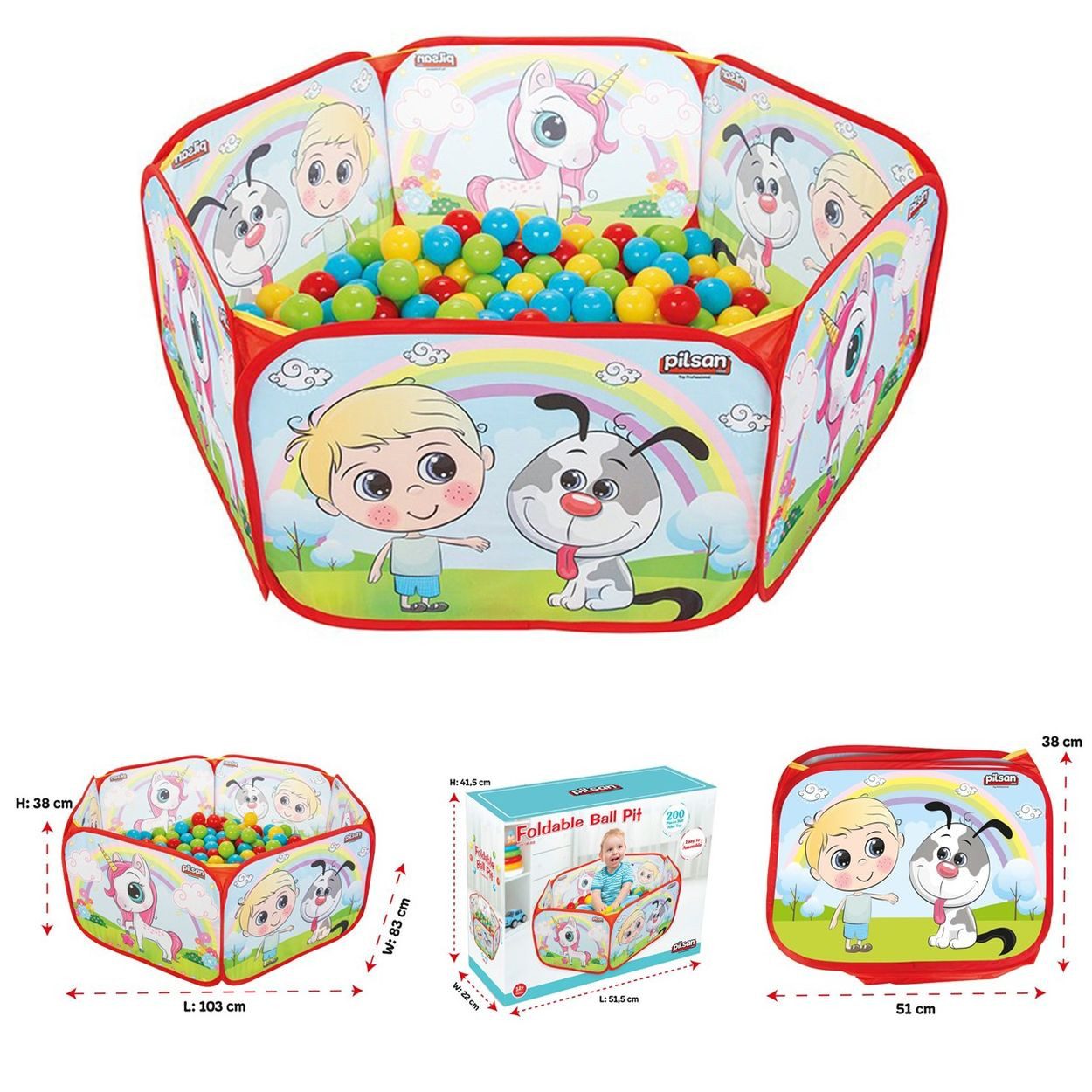 Pilsan Bällebad 6413, 200 Spielbälle, 6 cm Durchmesser, Schutzrand, Bällebad nutzbar