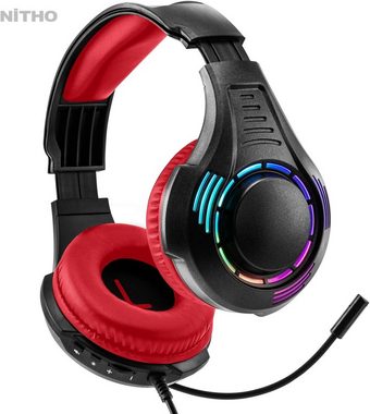 NITHO SND-RADR-RK Gaming-Headset (Kabellose 2.4-GHz-Verbindung für geringe Latenz und uneingeschränktes Gaming-Vergnügen. Hohe Reichweite und Akkulaufzeit, Multifunktionales Gaming-Headset für alle Plattformen mit RGB-Licht)