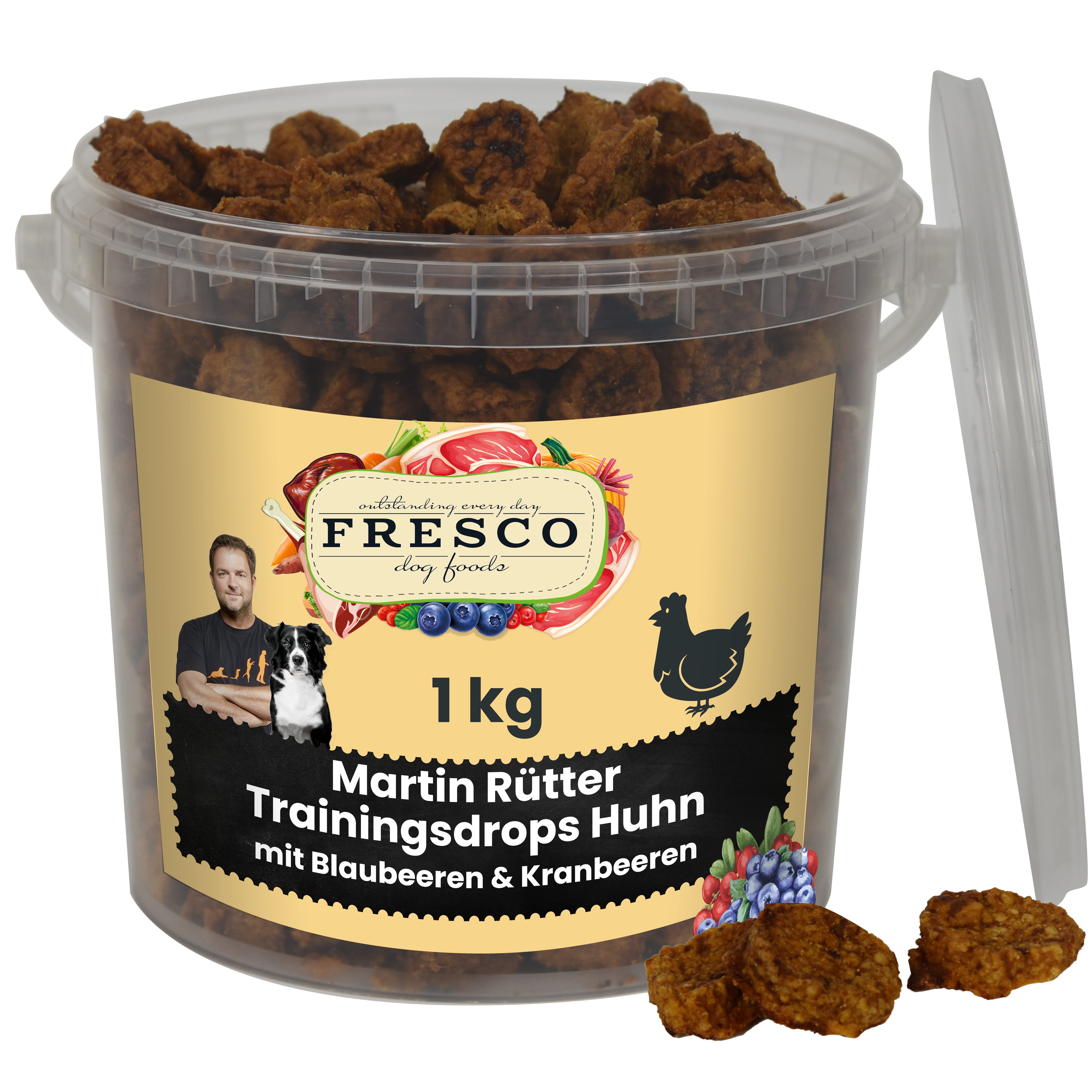 Fresco Dog Martin Rütter Trainingsdrops 1kg Hundeleckerli Huhn mit Blaubeeren & Kranbeeren, Snack für: Hunde, Getreidefrei, zuckerfrei, hoher Fleischanteil