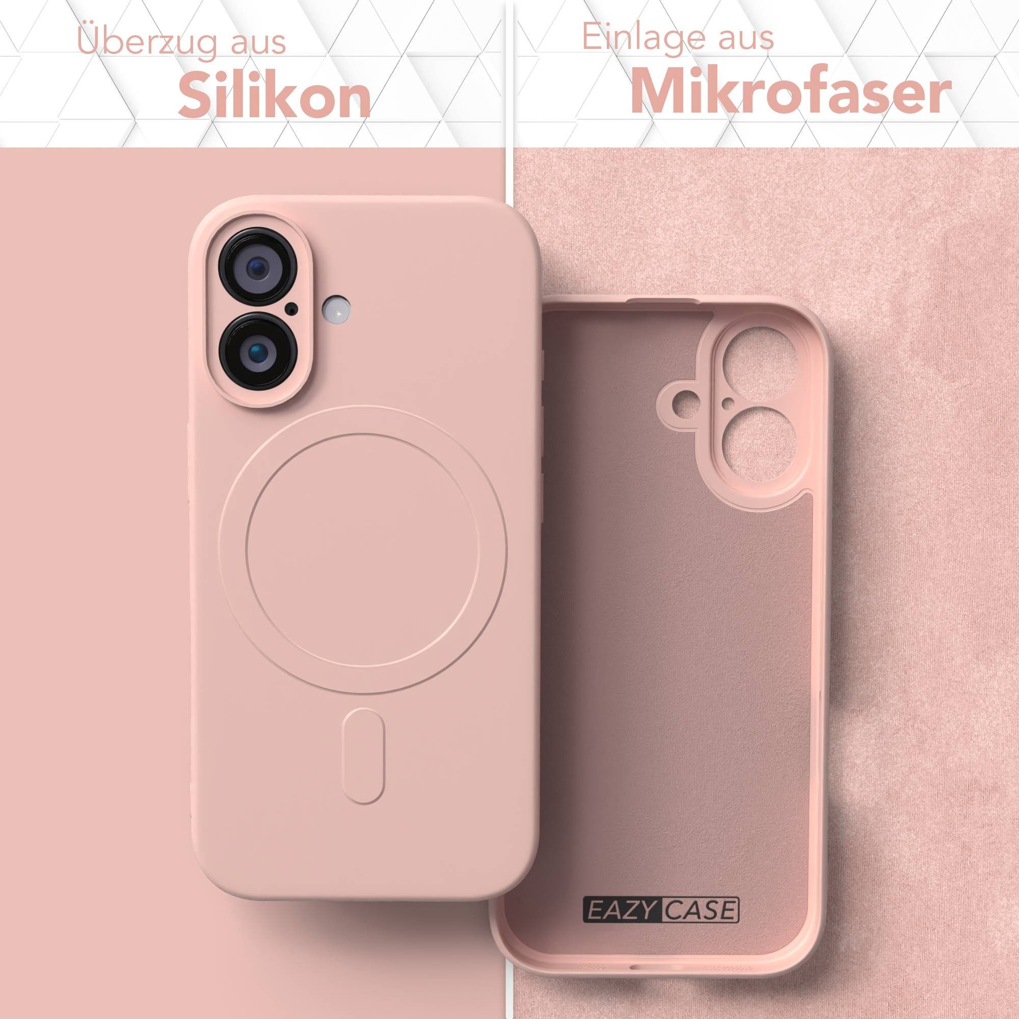 EAZY CASE Handyhülle für Apple iPhone 16 Hülle Silikon 6,1 Zoll, MagSafe Schutzhülle Silikoncover mit Kameraschutz Rosa / Altrosa