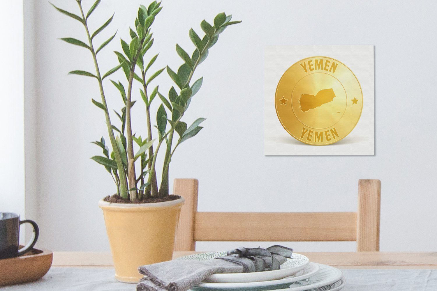 OneMillionCanvasses® Leinwandbild Bilder für Leinwand einer aus Goldmünze dem Illustration St), (1 Schlafzimmer Jemen, Wohnzimmer
