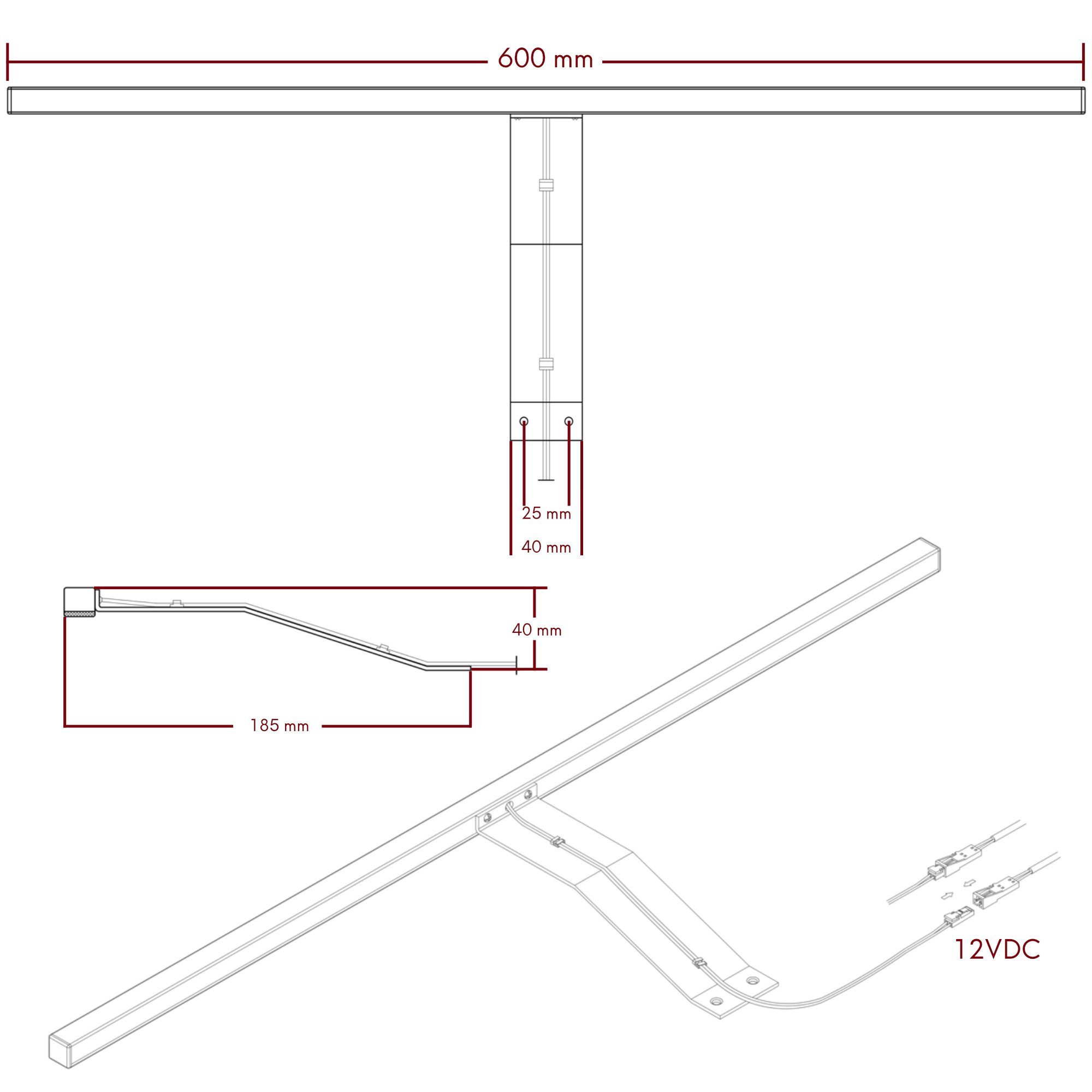 Set Schrankbeleuchtung Aufbauleuchte kalb 1-4er 1er warmweiss, verchromt LED warmweiß SET 600mm, chrom/silbergrau