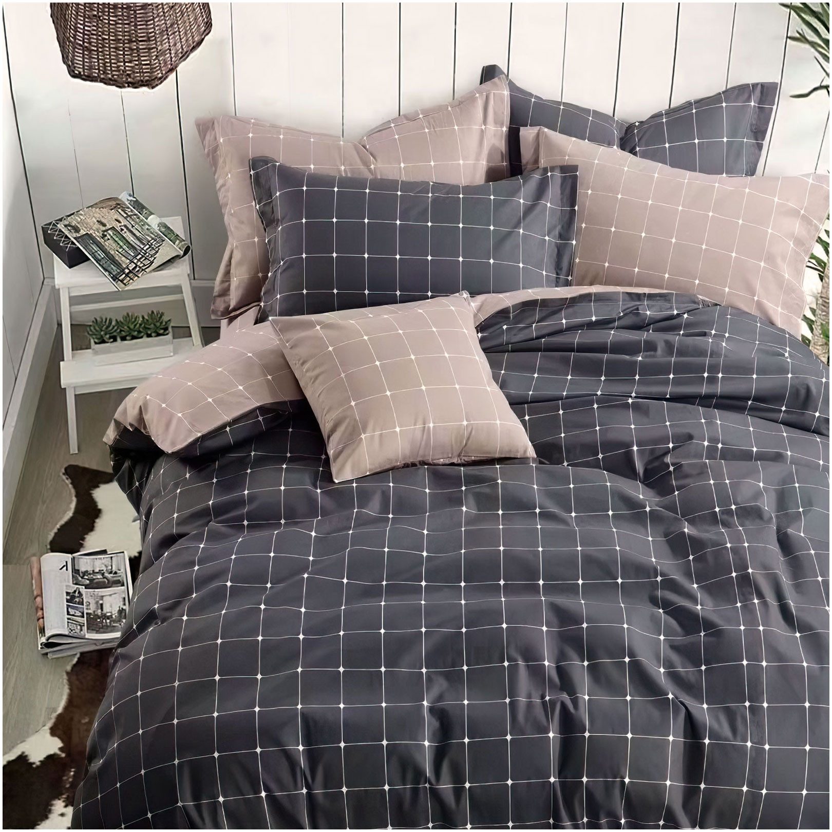 KEAYOO Bettwäsche Gitter Bettwäsche, 4 teilig, Baumwolle mit Reißverschluss günstig online kaufen