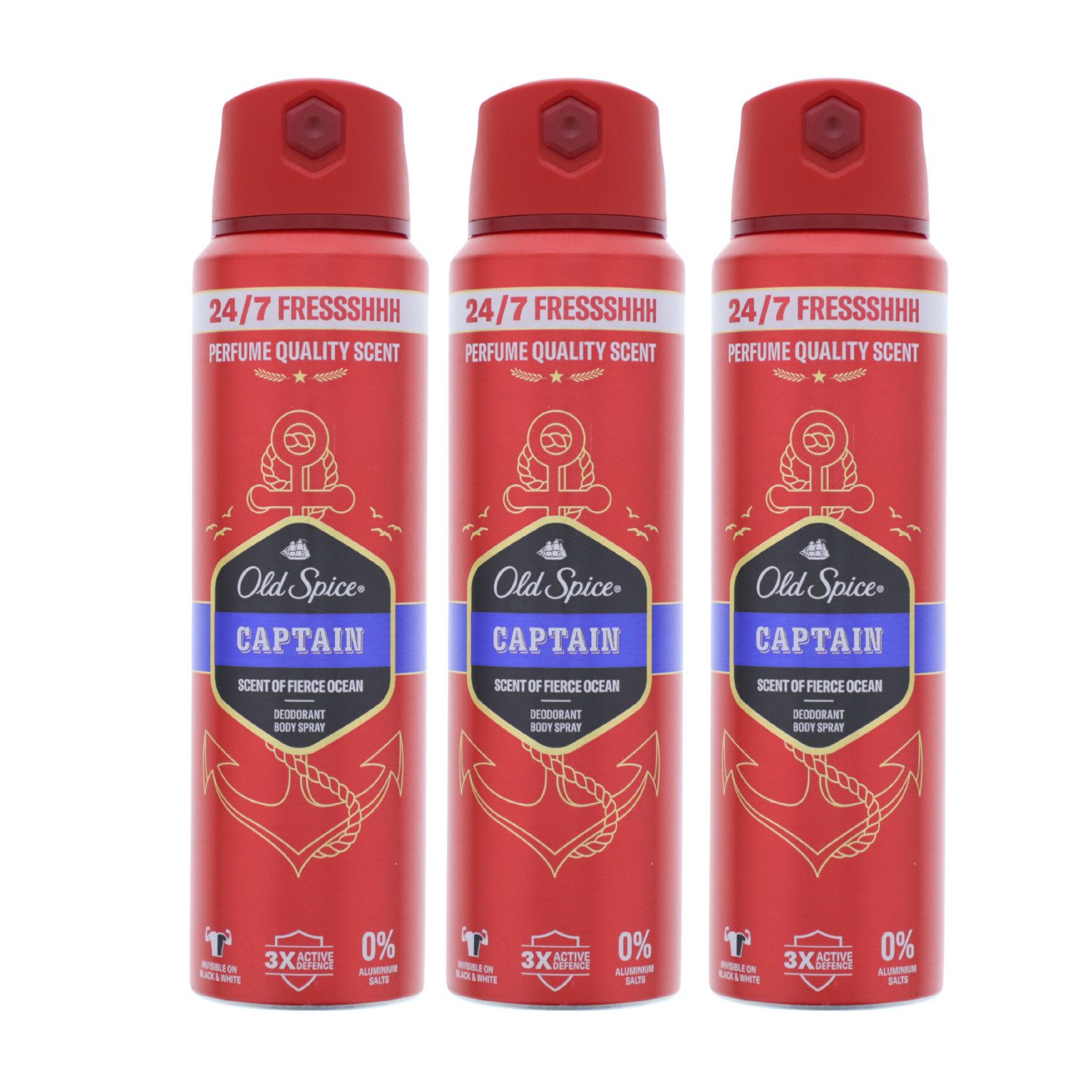 Old Spice Deo-Spray 3 x Old Spice Captain Deospray for men je 150ml 24/7 Frische