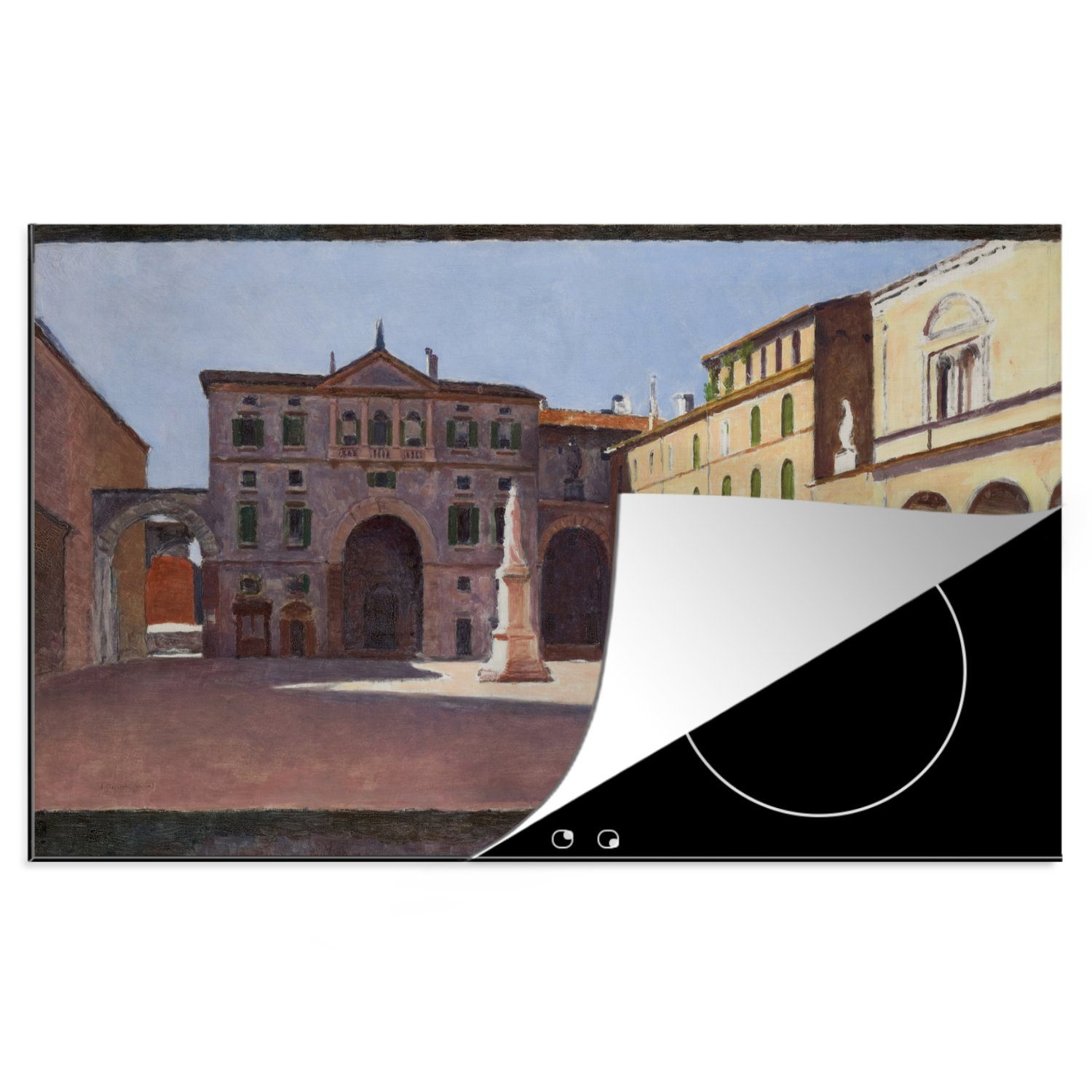 MuchoWow Herdblende-/Abdeckplatte Piazza di Dante in Verona - Gemälde von Aleksander Gierymski, Vinyl, (1 tlg), 83x51 cm, Ceranfeldabdeckung, Arbeitsplatte für küche