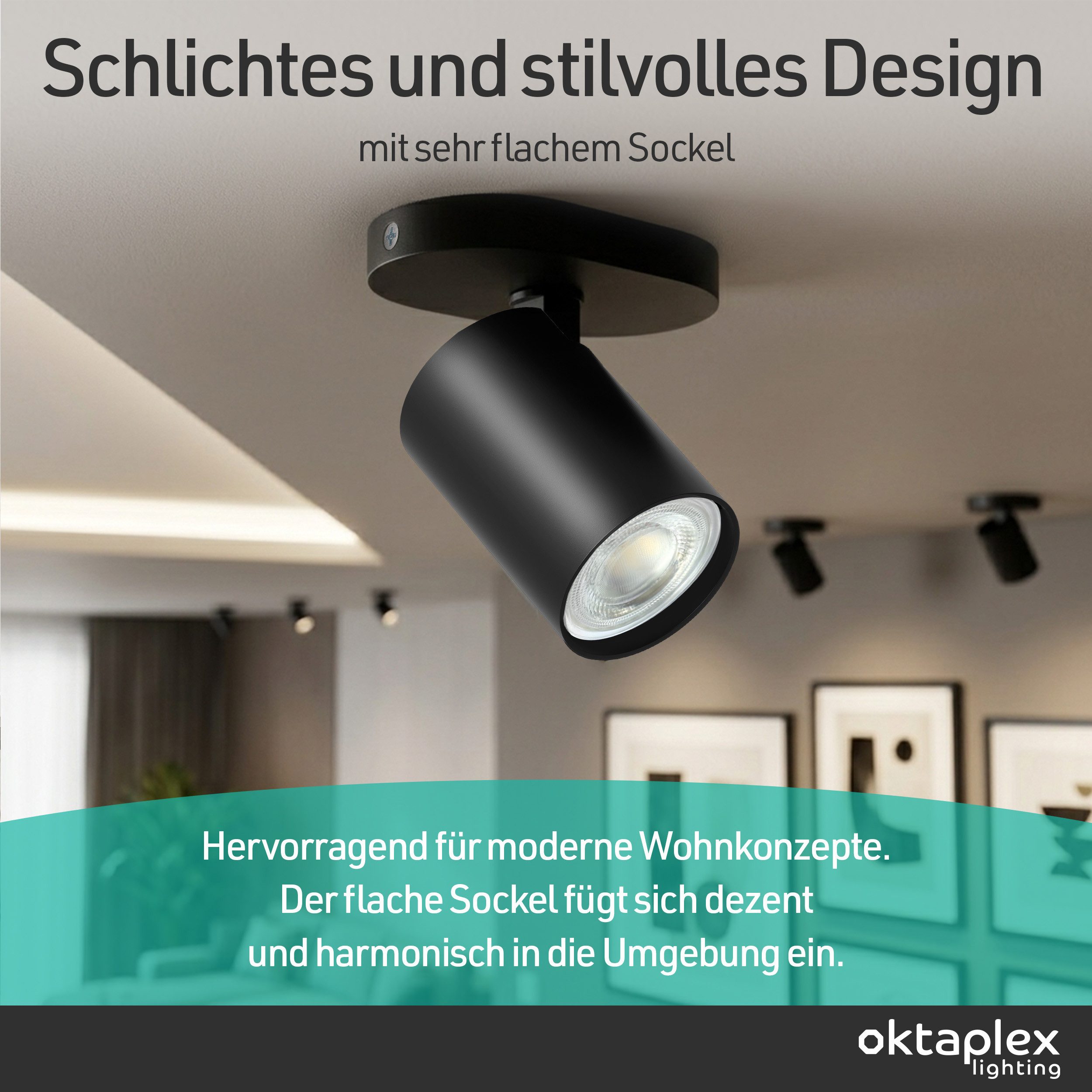 Oktaplex lighting LED Deckenstrahler GU10 schwenkbar Aluminium Spot 11 cm drehbar flach, Leuchtkopf dreh- und schwenkbar, ohne Leuchtmittel, schwenkbare Deckenlampe 230V schwarz