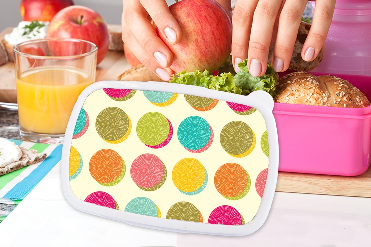 - Lunchbox rosa (2-tlg), Brotbox Snackbox, MuchoWow Retro Brotdose Kunststoff, Muster Kunststoff - Bohème Mädchen, Tupfen, für - Kinder, Erwachsene,
