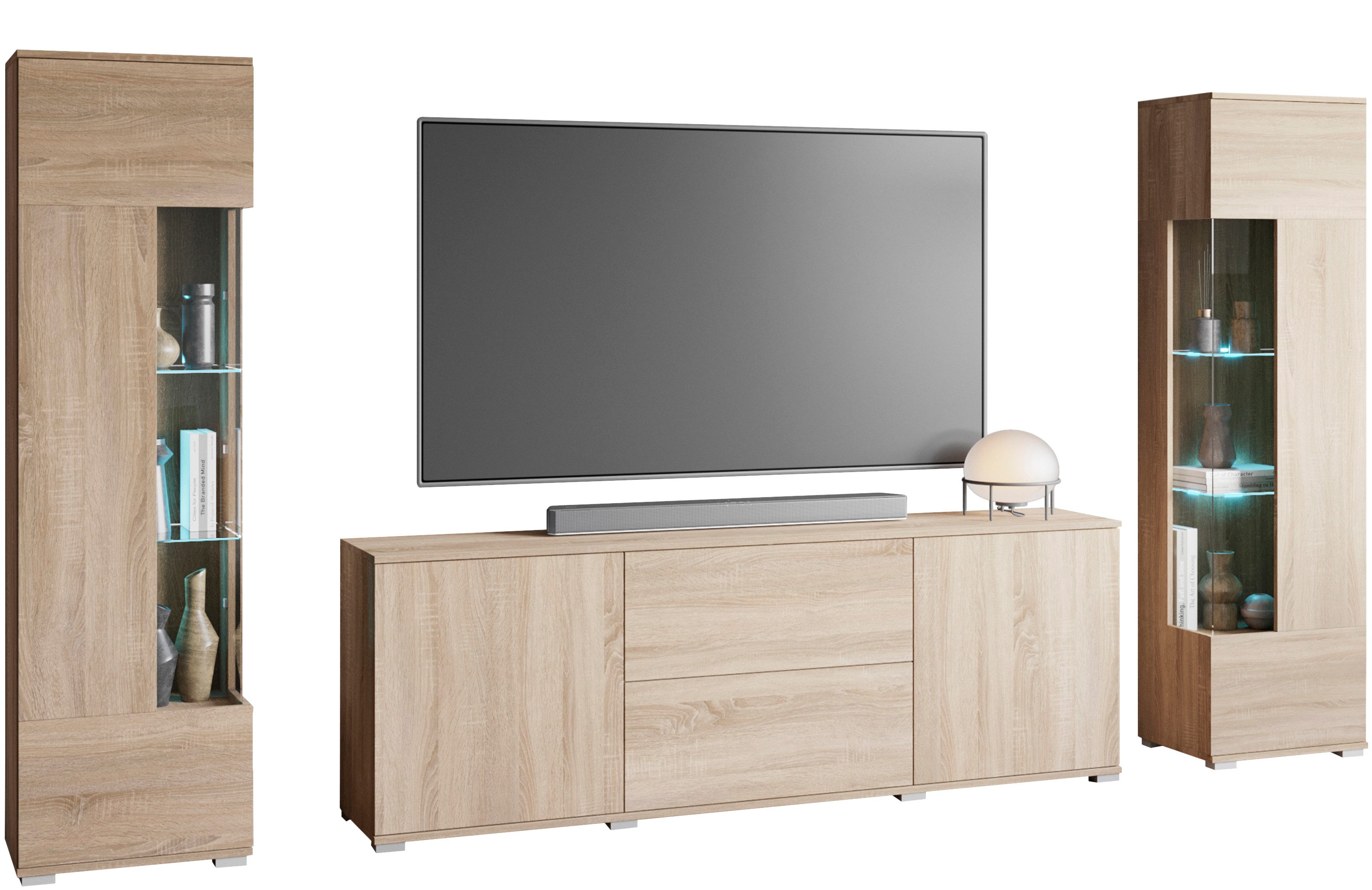 INOSIGN Wohnwand KENIA, (Komplett-Set, 3-St), Vitrinen mit Eckverglasung, h günstig online kaufen