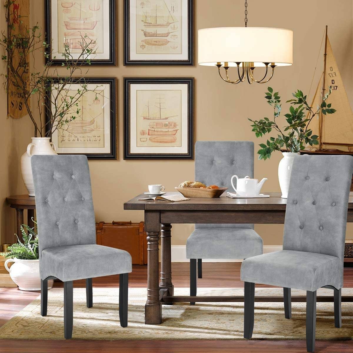 Woltu Esszimmerstuhl, 4er-Set Küchenstuhl Essgruppe, Samt, Massivholz günstig online kaufen