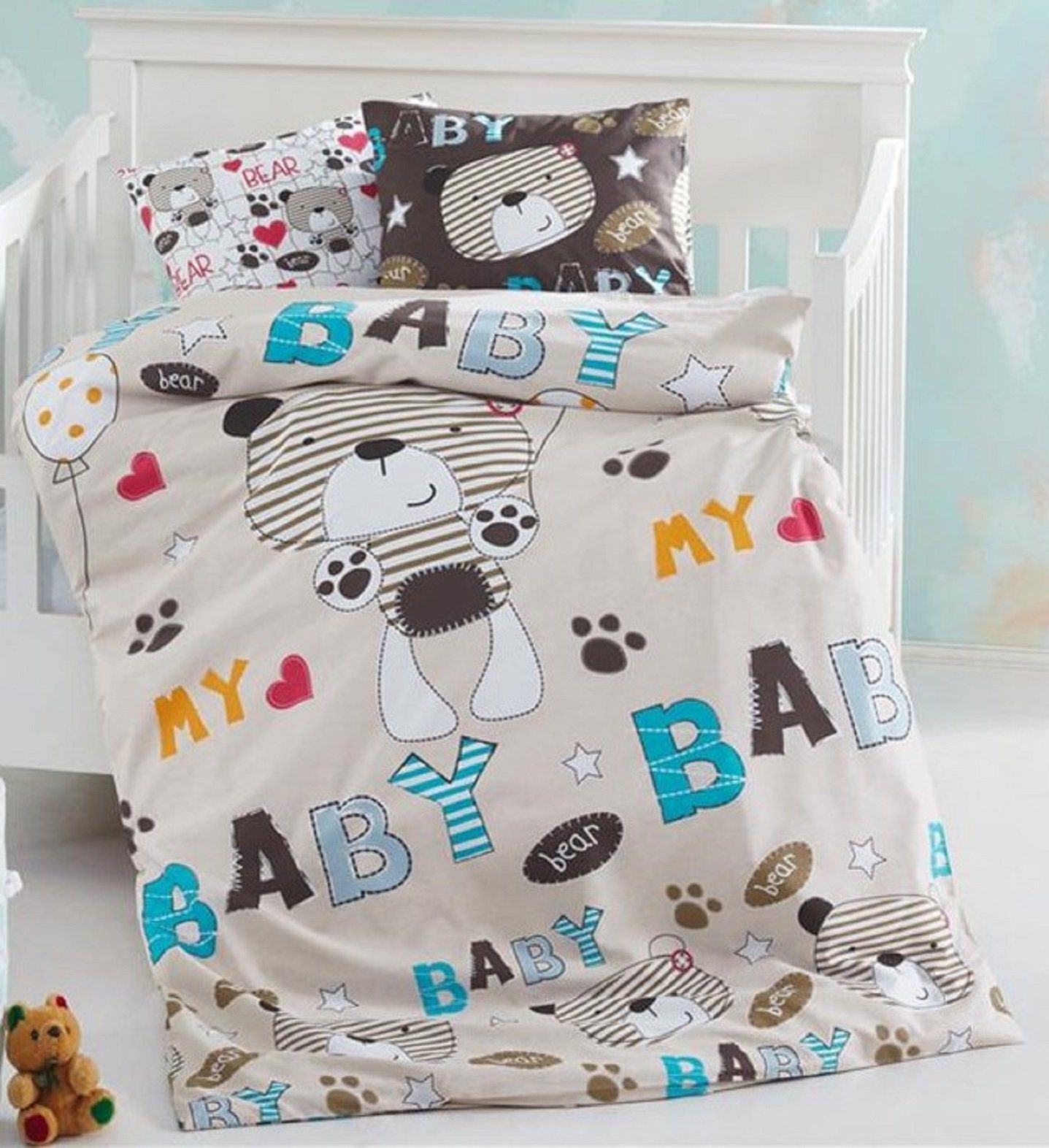 Babybettwäsche Baby Bettwäsche Wendebettwäsche Baby Bär 100 x 135 cm