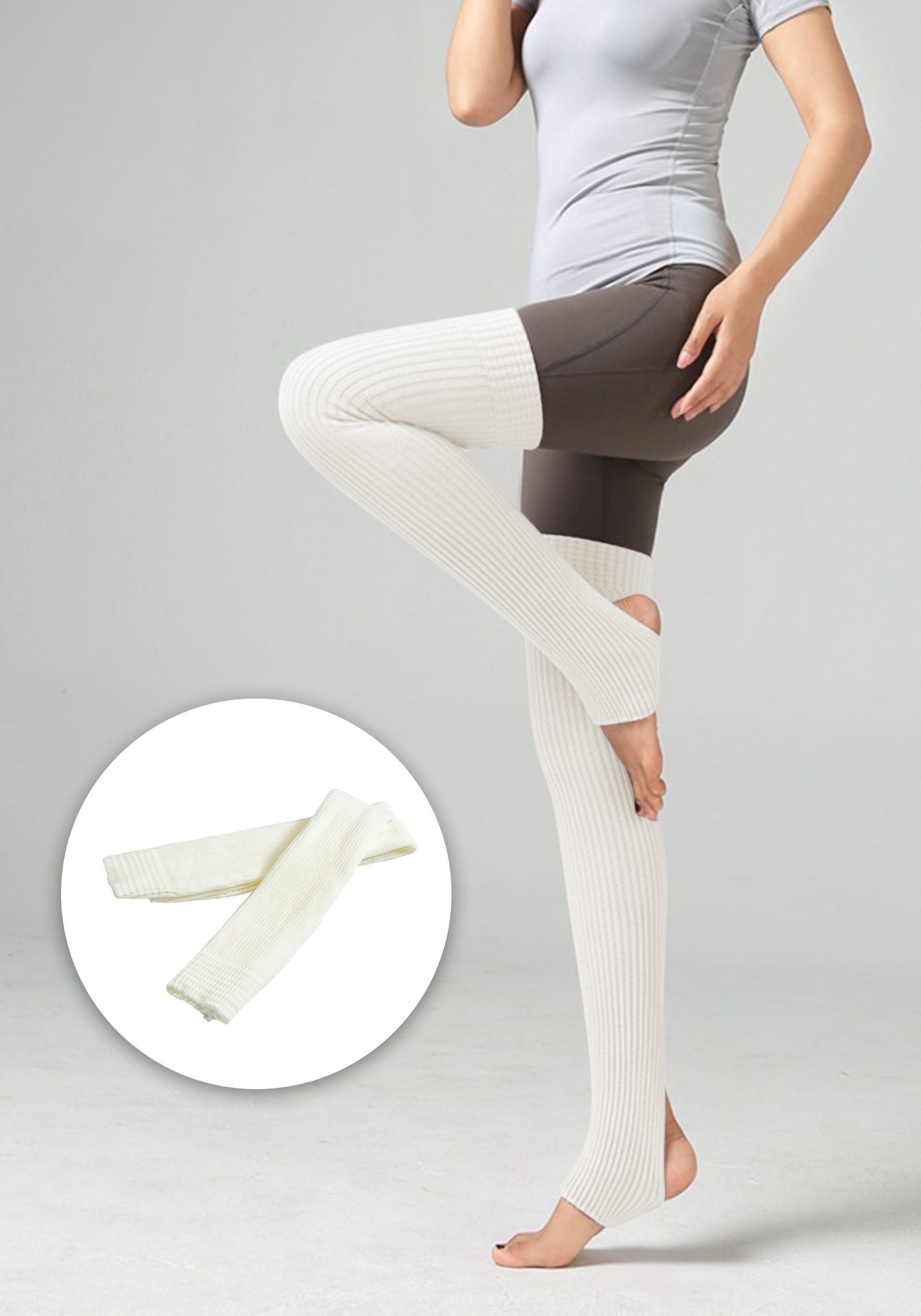 MAGICSHE Kniestrümpfe Lange Stretch-Stricksocken Ballett, Beinstulpen über Knie für Damen (1-Paar) Weiß