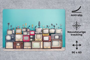 MuchoWow Gaming Mauspad Fernsehen - Mikrofon - Vintage (1-St), Büro für Tastatur und Maus, Mousepad Gaming, 90x60 cm, XXL, Großes