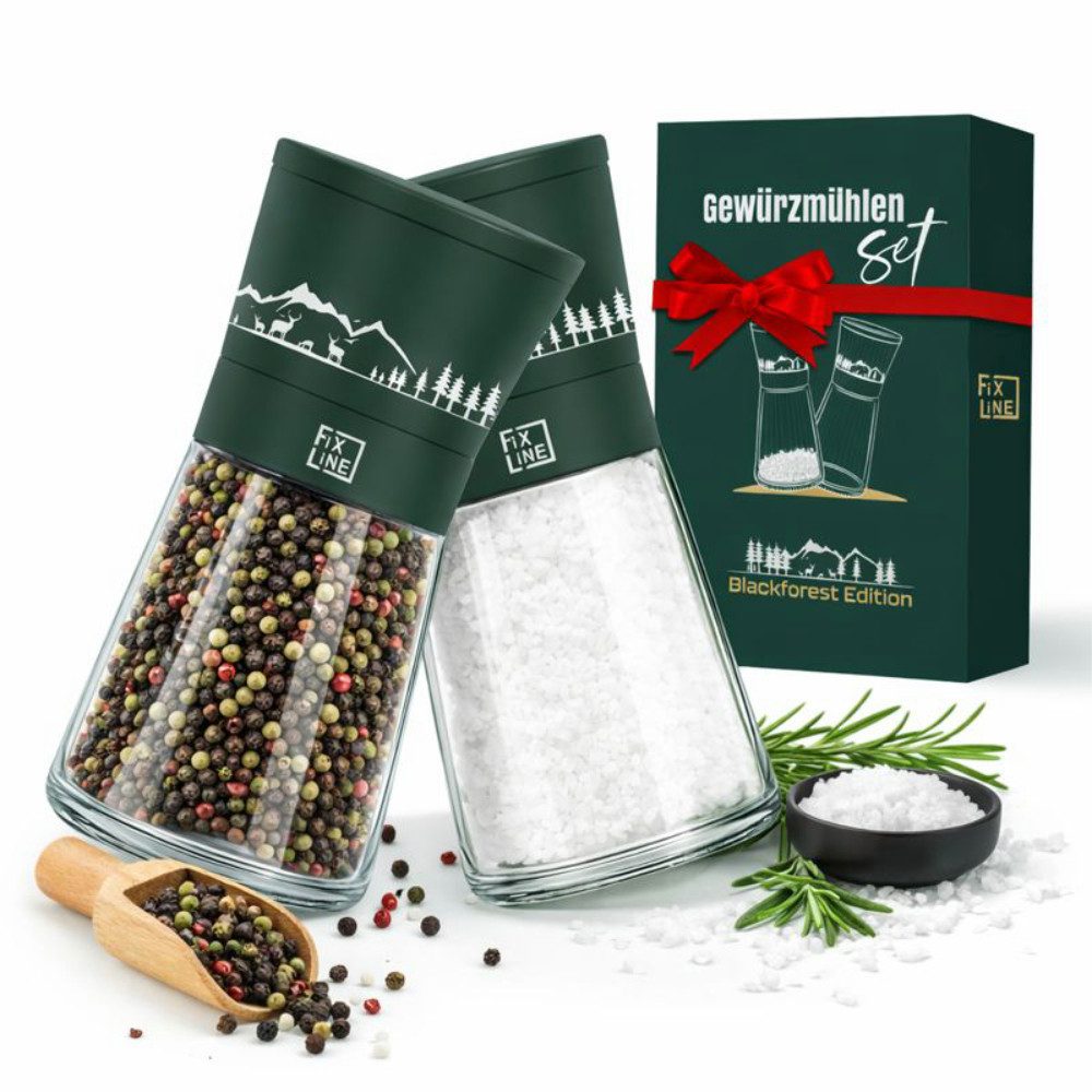 FIXLINE Gewürzmühle Gewürzmühlen SET BLACK FOREST EDITION - hochwertiges Keramikmahlwerk manuell, Black Forest Edition