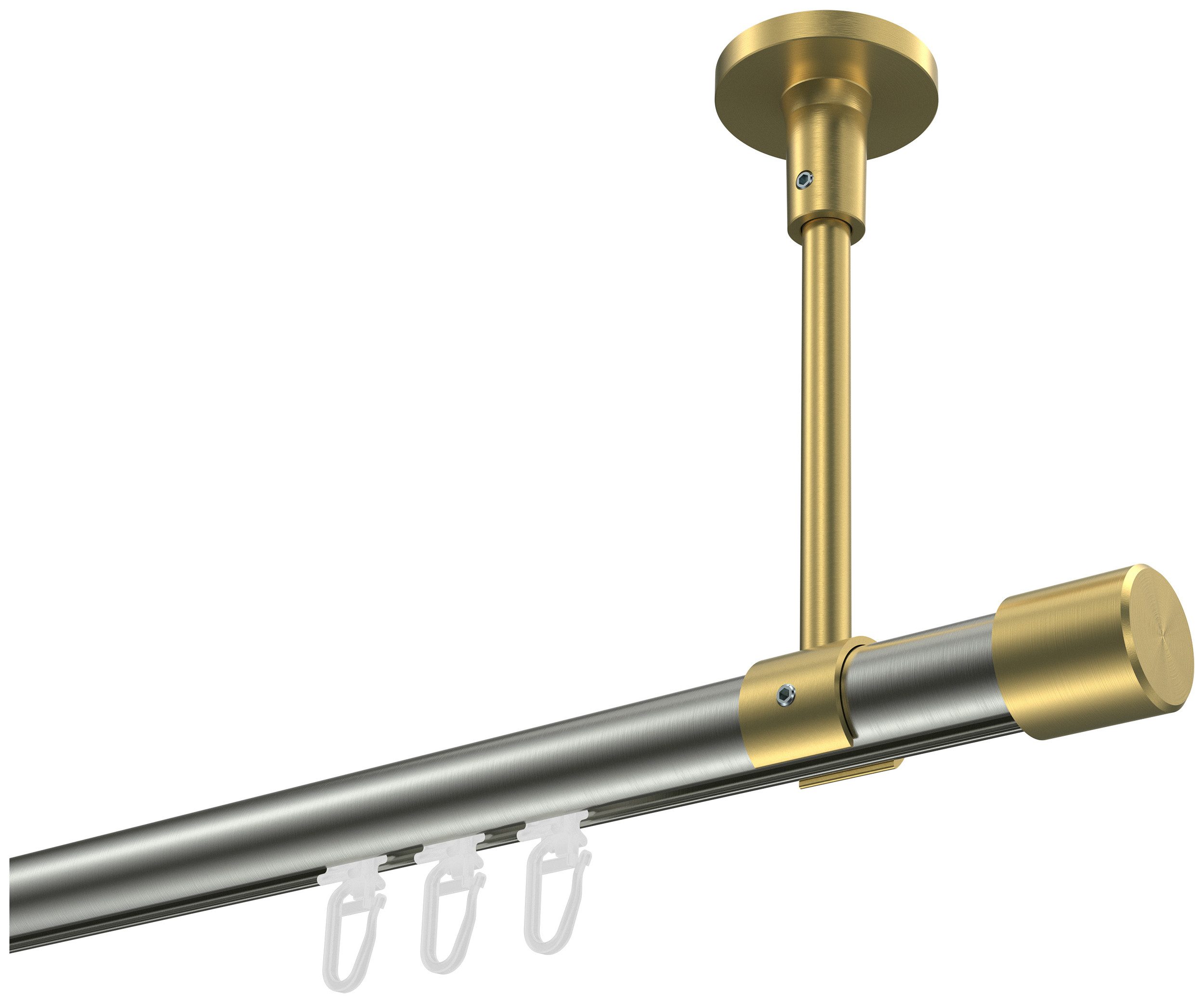 INTERDECO Innenlaufschiene Sonette Santo, Ø 20 mm, 1-läufig, Fixmaß, kürzbar, Deckenmontage, Aluminium, Edelstahl-Optik / Messing-Optik / Bicolor