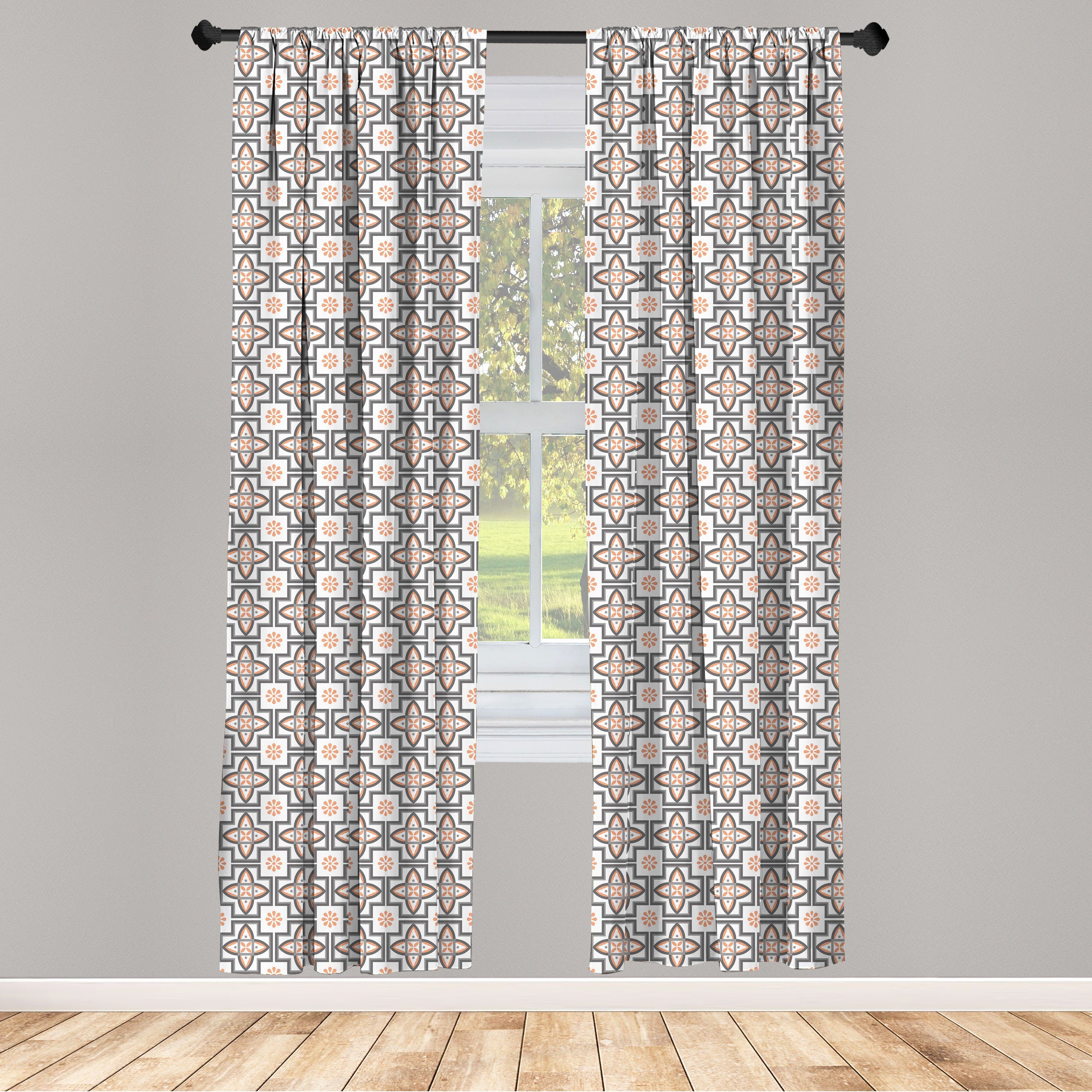 Gardine Vorhang für Wohnzimmer Schlafzimmer Dekor, Abakuhaus, Microfaser, Abstrakte Geometrie Klassische Retro | Fertiggardinen