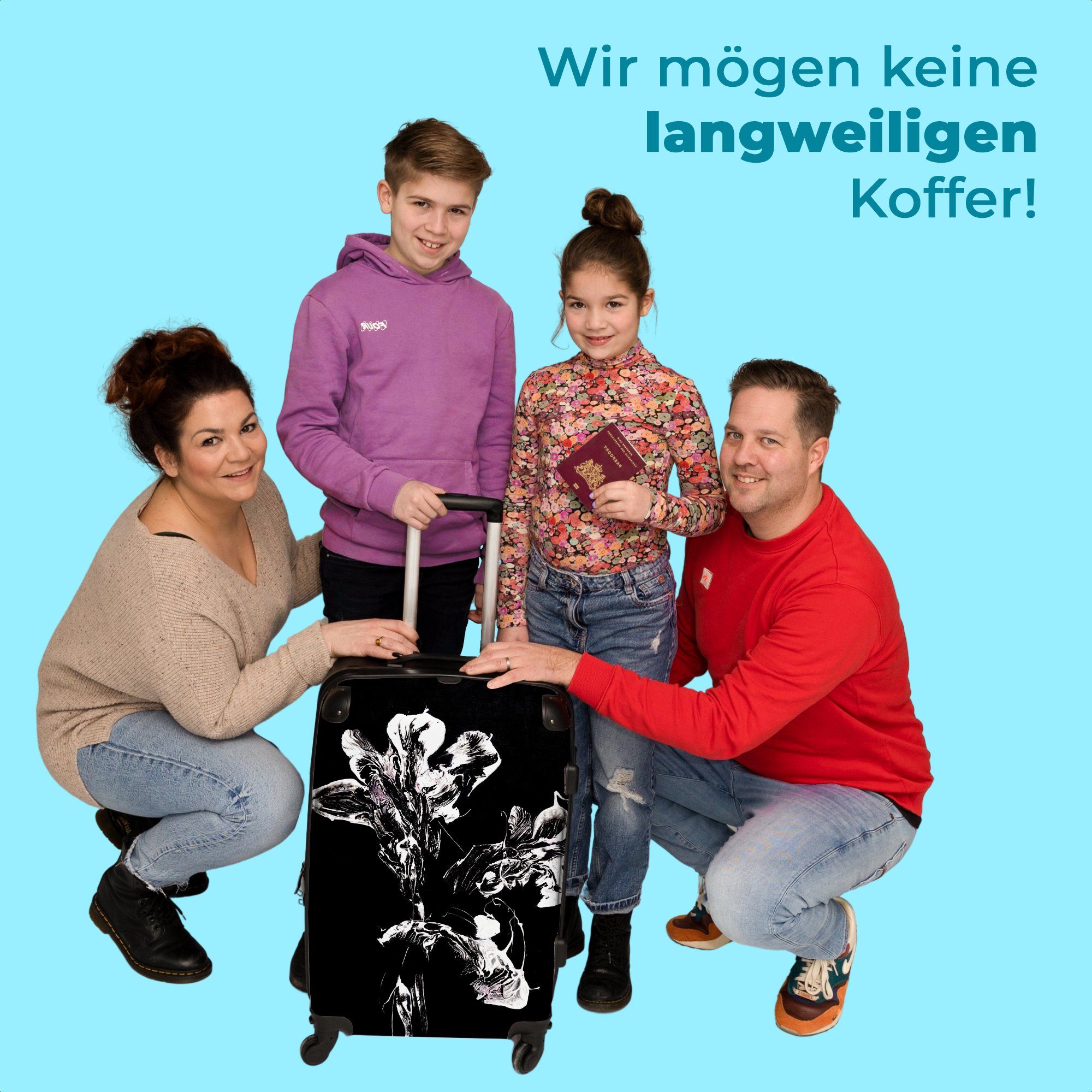 - - Rollen, - Blumen Trolley Aufgabegepäck Rollen Koffer 67x43x25cm Große Reisekoffer - Farbe 4 mit 4 Weiß, Rollkoffer NoBoringSuitcases.com© Schwarz