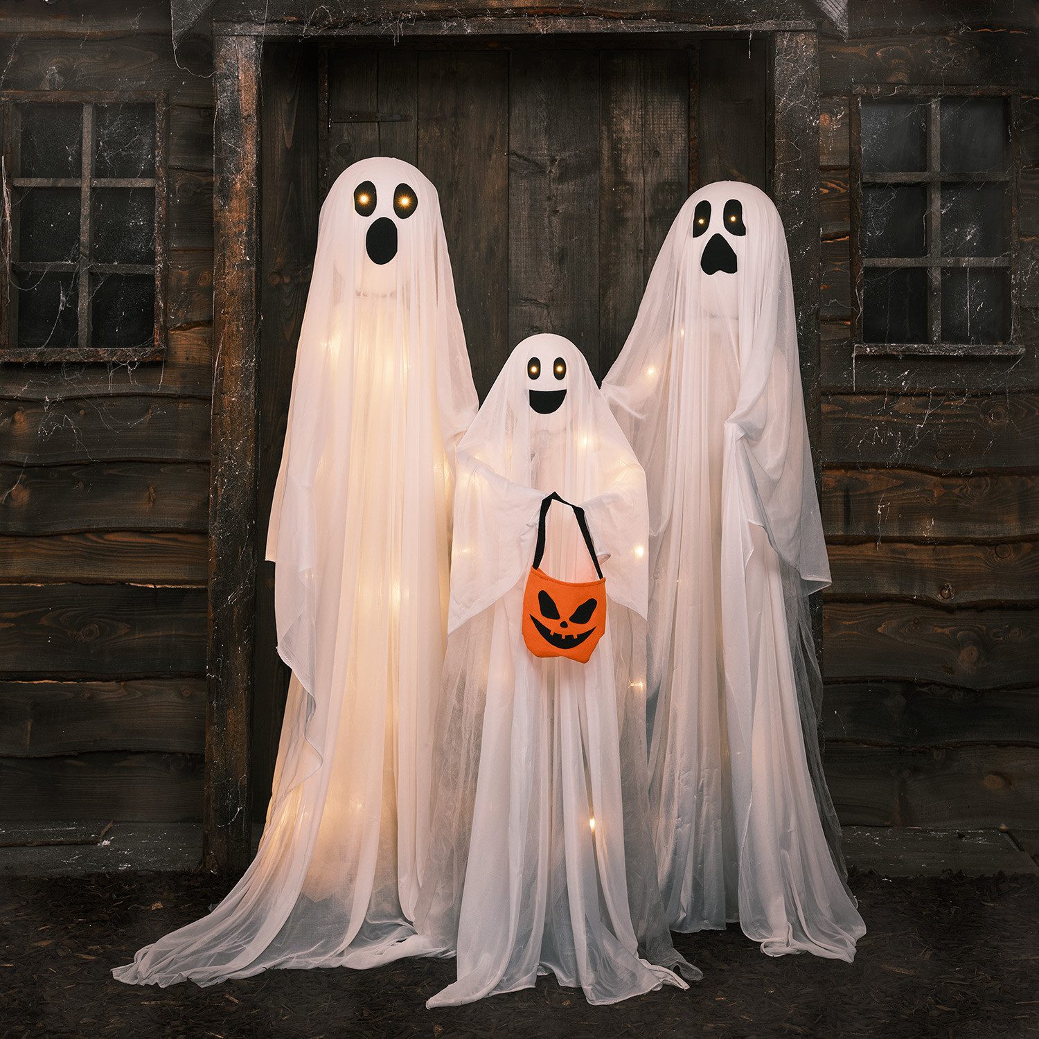 Lights4fun LED Dekofigur LED Halloweendeko Gibbons Geisterfamilie