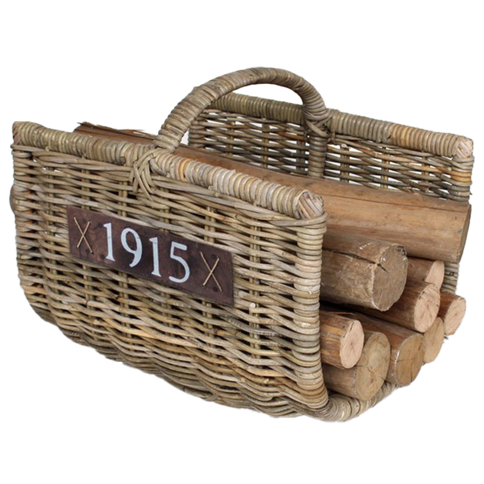 Van der Leeden Kaminholzkorb Feuerholzkorb Rattankorb Holzlagerung Rund (1 St), 50x38x34 cm, Handmade, Rattan, Braun, mit Tragegriff