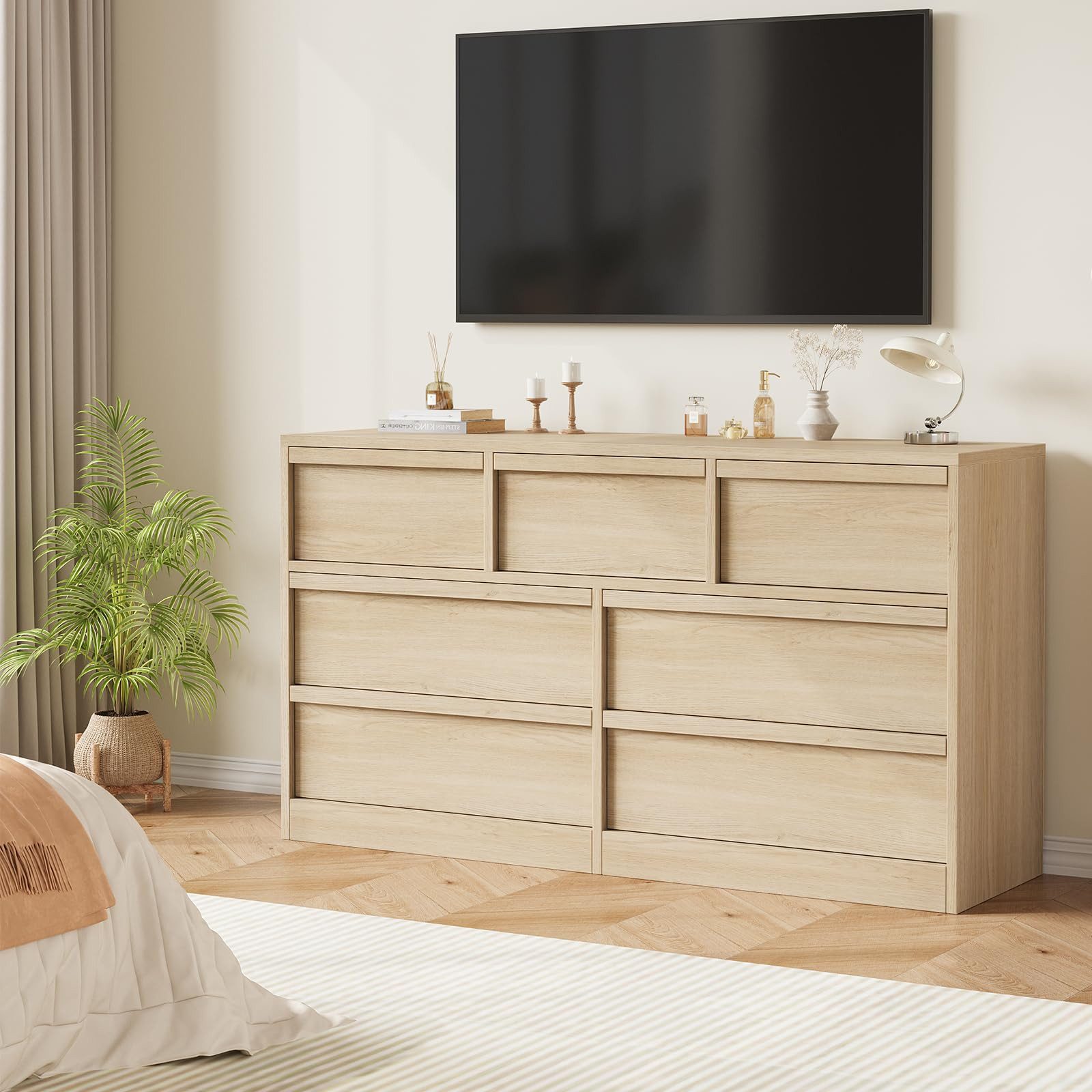 GarveeMore Kommode Stilvoll Schubkastenkommode Sideboard Kombikommode Lowboard TV-Bank, 6/7/8 Schubladen großem Stauraum Holzkommode mit großem Stauraum