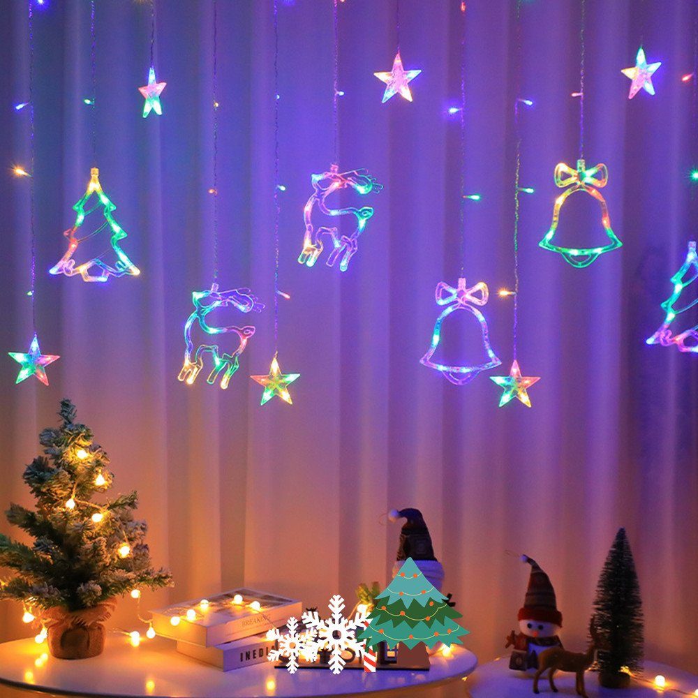 autolock LED-Lichterkette LED Lichterkette Weihnachten, 3M Weihnachtsbeleuchtung, 8 Modi, Lichterketten Vorhang Innen Außen Deko für Fenster, Party, Balkon color