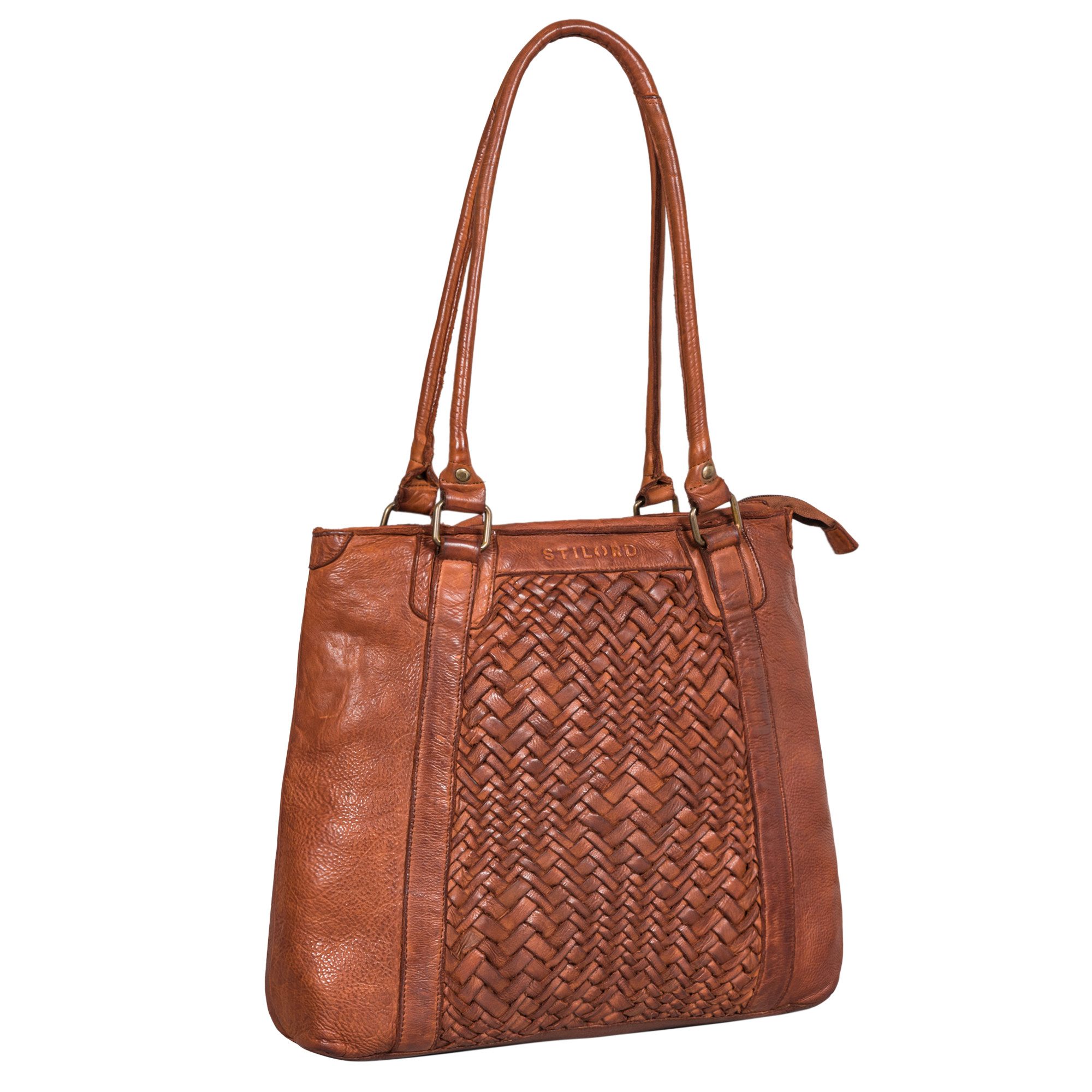 Handtasche "Nadia" Stylishe Handtasche Damen Mittelgroß Leder in Flechtoptik
