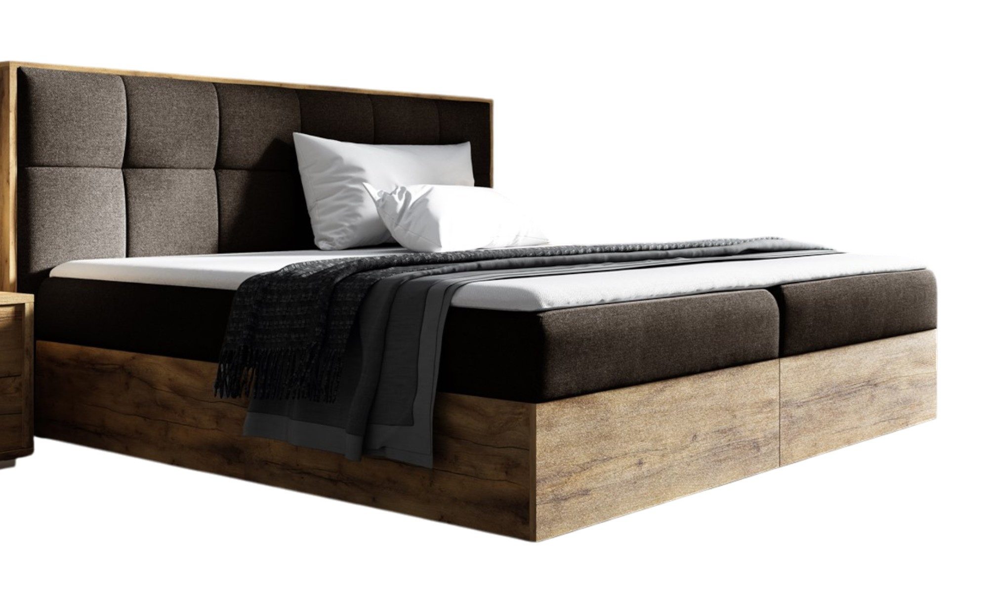 Fun Möbel Boxbett Schlafzimmerbett THANOS Überlänge (220cm) in Stoff Faro (auch in Standardlänge erhältlich, inkl. Kaltschaumtopper und Topper), Lancelot-Eiche-Optik