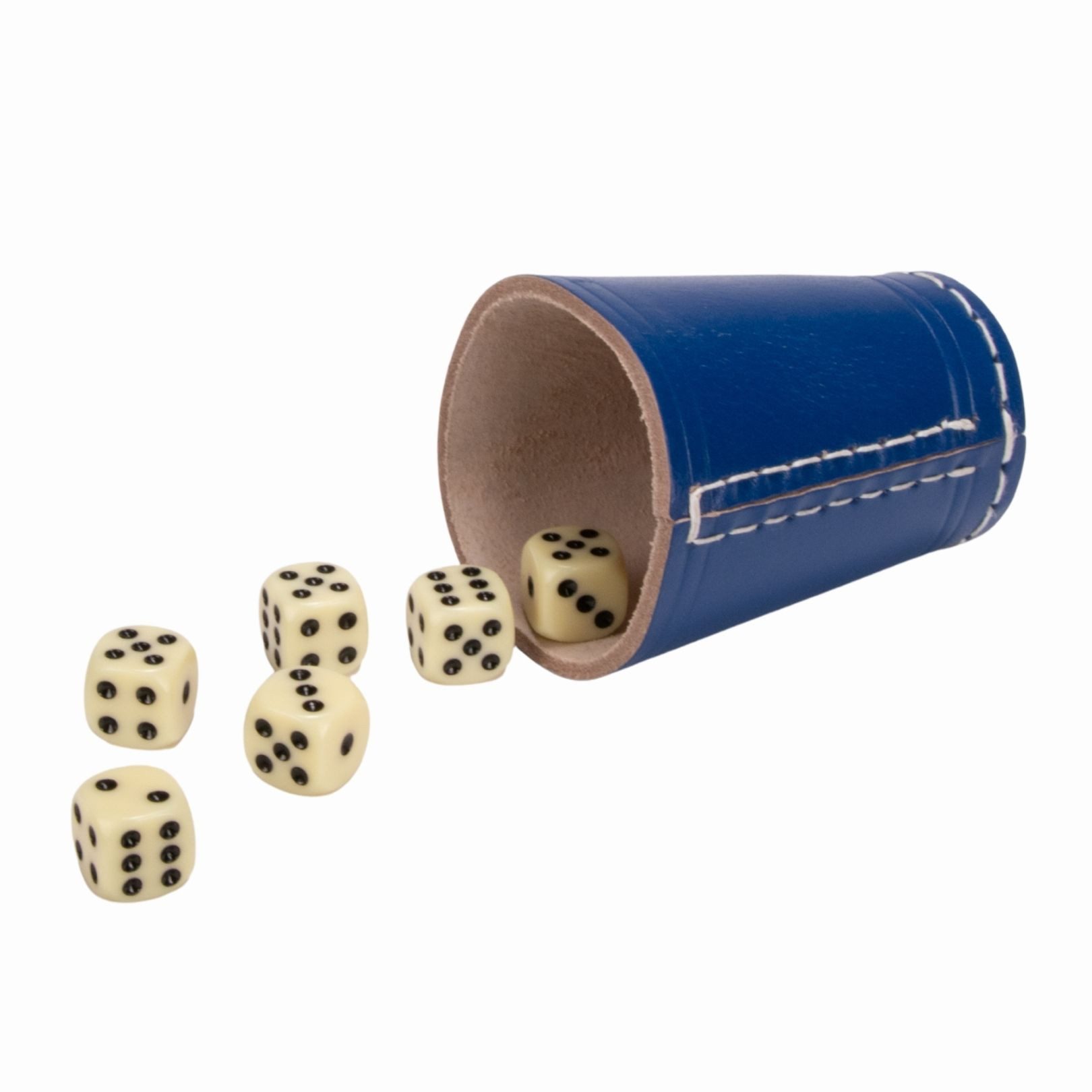 GICO Spielesammlung Würfelbecher blau (echt Leder) Standard (9 cm) mit 6 Würfeln 5904