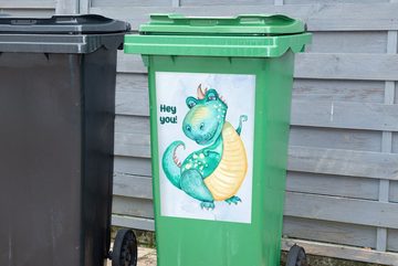 MuchoWow Wandsticker Dino - Kinderzimmer - Aquarell - Jungen - Kinder (1 St), Mülleimer-aufkleber, Mülltonne, Sticker, Container, Abfalbehälter