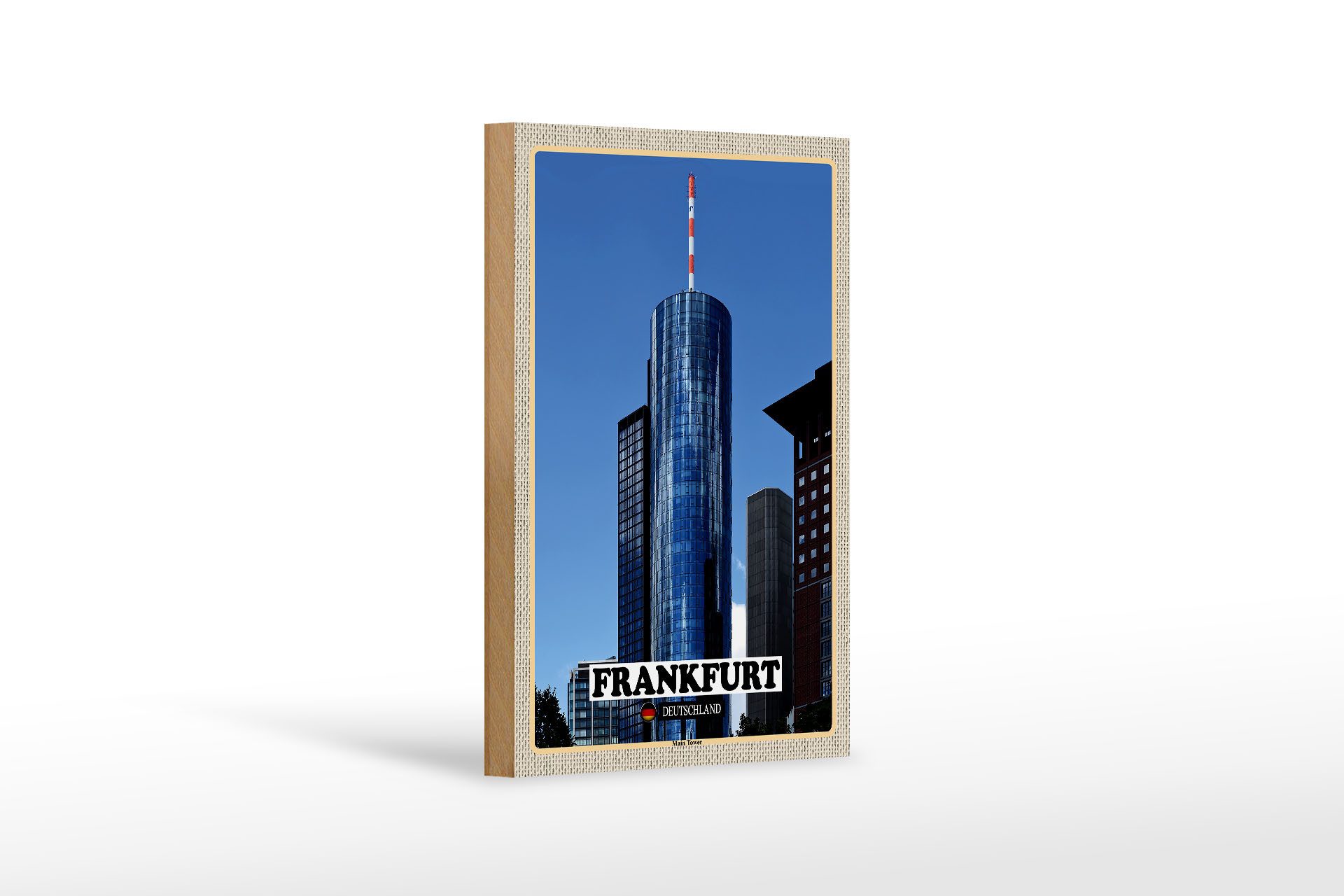 Femer GmbH Holzbild Städte Frankfurt Main Tower Ausblick 12x18 cm, (1 St), Glatte Holzfaserplatte (MDF), vorn beschichtet