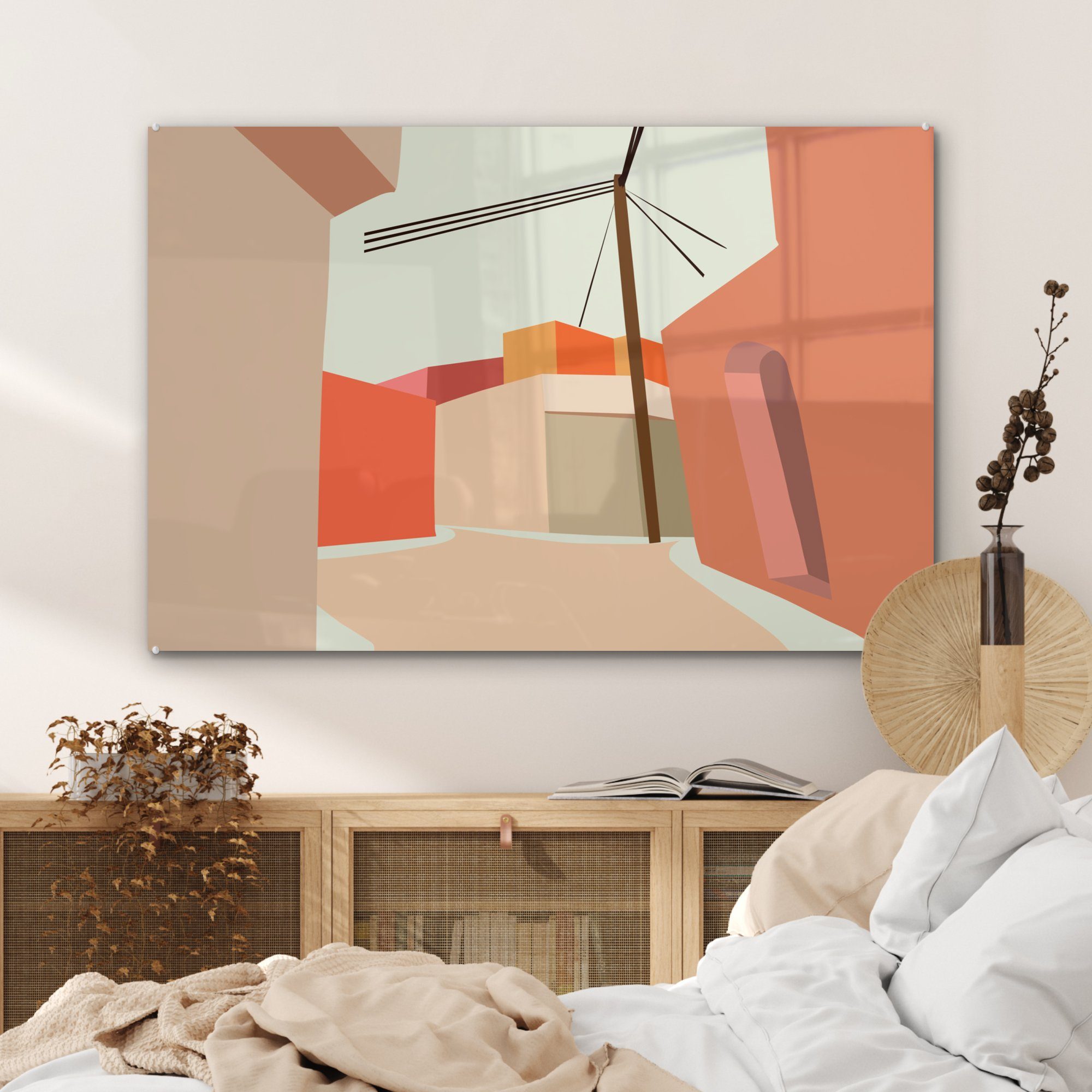 Wohnzimmer Stromkabel Haus MuchoWow - (1 St), Acrylglasbilder & - Sommer - Acrylglasbild Pastell, Schlafzimmer