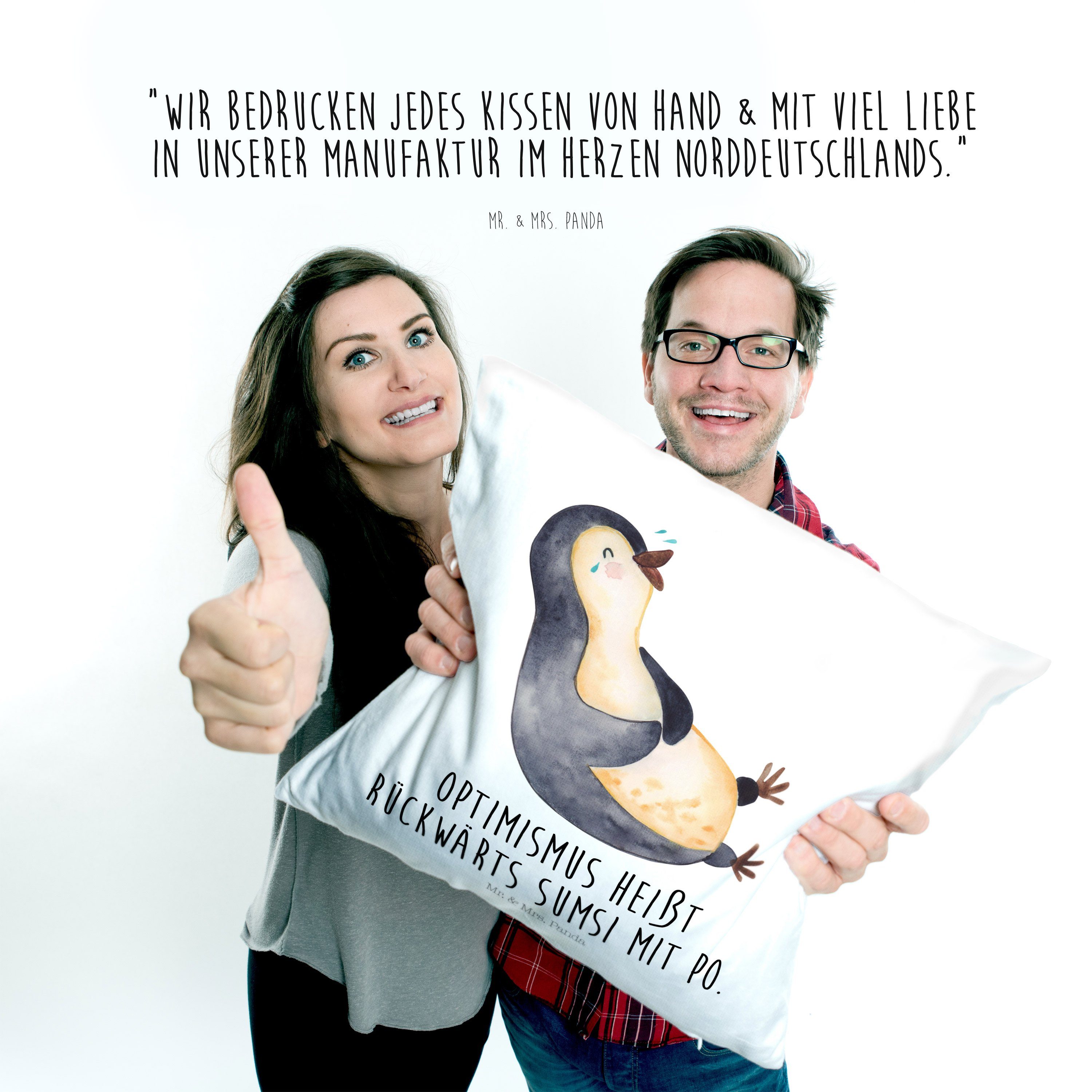 Mr. & - Mrs. Pinguin lachend Motivkissen, Weiß Geschenk, Kissenhülle, Dekokissen Panda - Humor, h