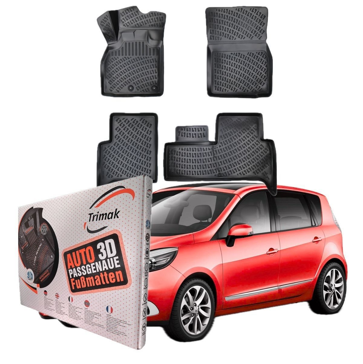 Trimak Passform-Fußmatten Oder Kofferraumwanne Oder Set kompatibel mit Renault Scenic, Renault Scenic III 2009–2016 Gummimatten Auto TPE Allwetter Fussmatten