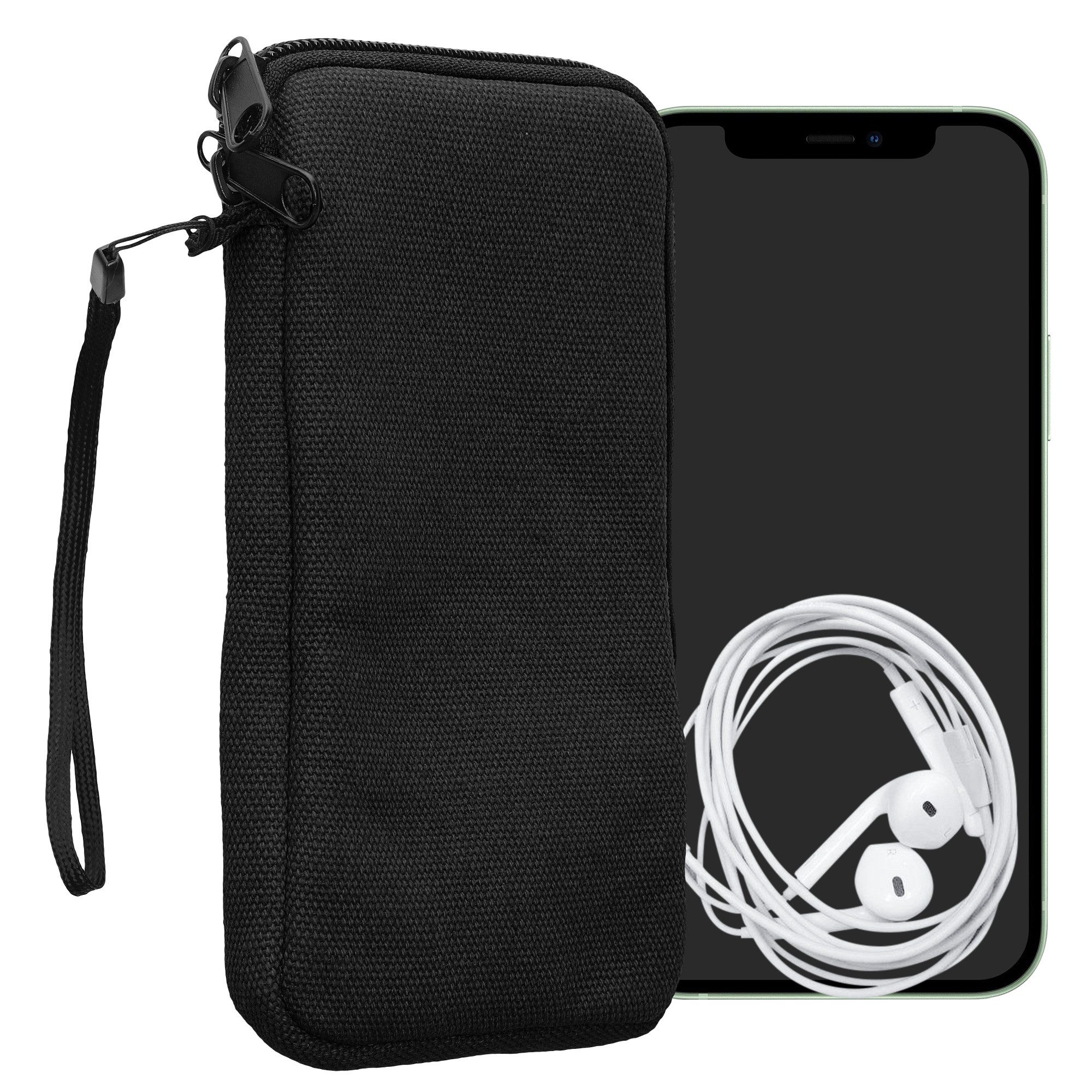 kwmobile Sleeve Handy Tasche für Smartphones XXL - 7" Hülle, Canvas Handyhülle mit Mikrofaser Inlay in Schwarz