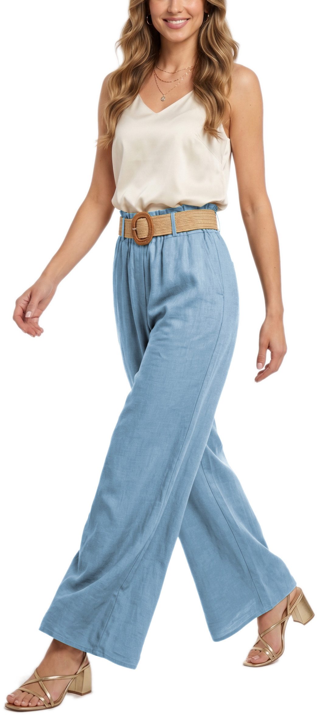 dy_mode Palazzohose Damen High Waist Palazzohose Weitbein Hose Schlupfhose Sommer Strand in Unifarbe, High Waist, mit elastischem Bund