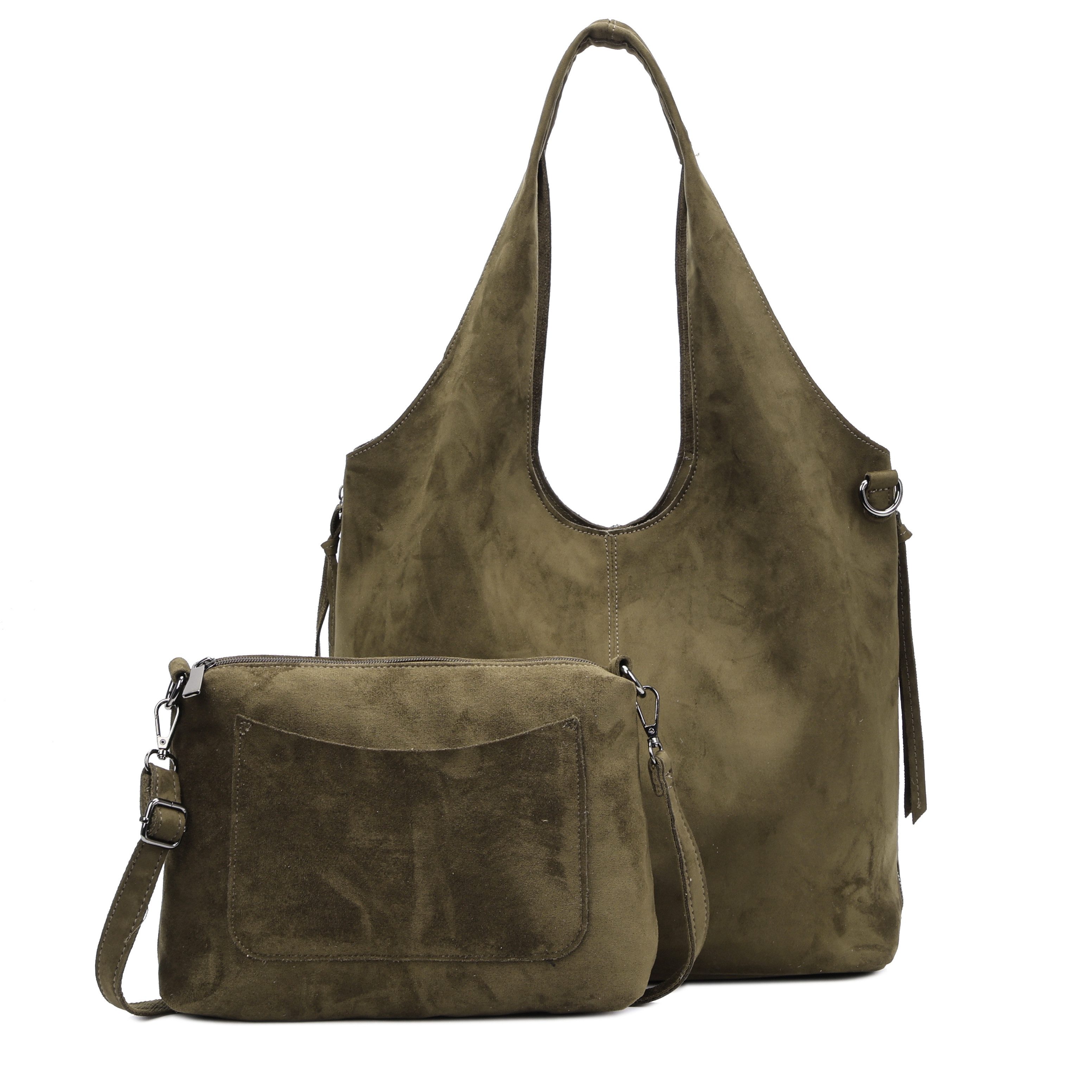 MIRROSI Shopper Damen Hobo bag 2-in-1 Set Wildleder-Optik aus Polyester (mit kleiner Umhängetasche & Reißverschluss, ca. 36 x 17 x 29 cm), Neue Kollektion Herbst/Winter 2026