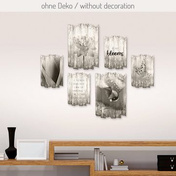 Kreative Feder Wandbild Natur, Shabby chic, 6-teiliges Wandbilder-Set aus Holz