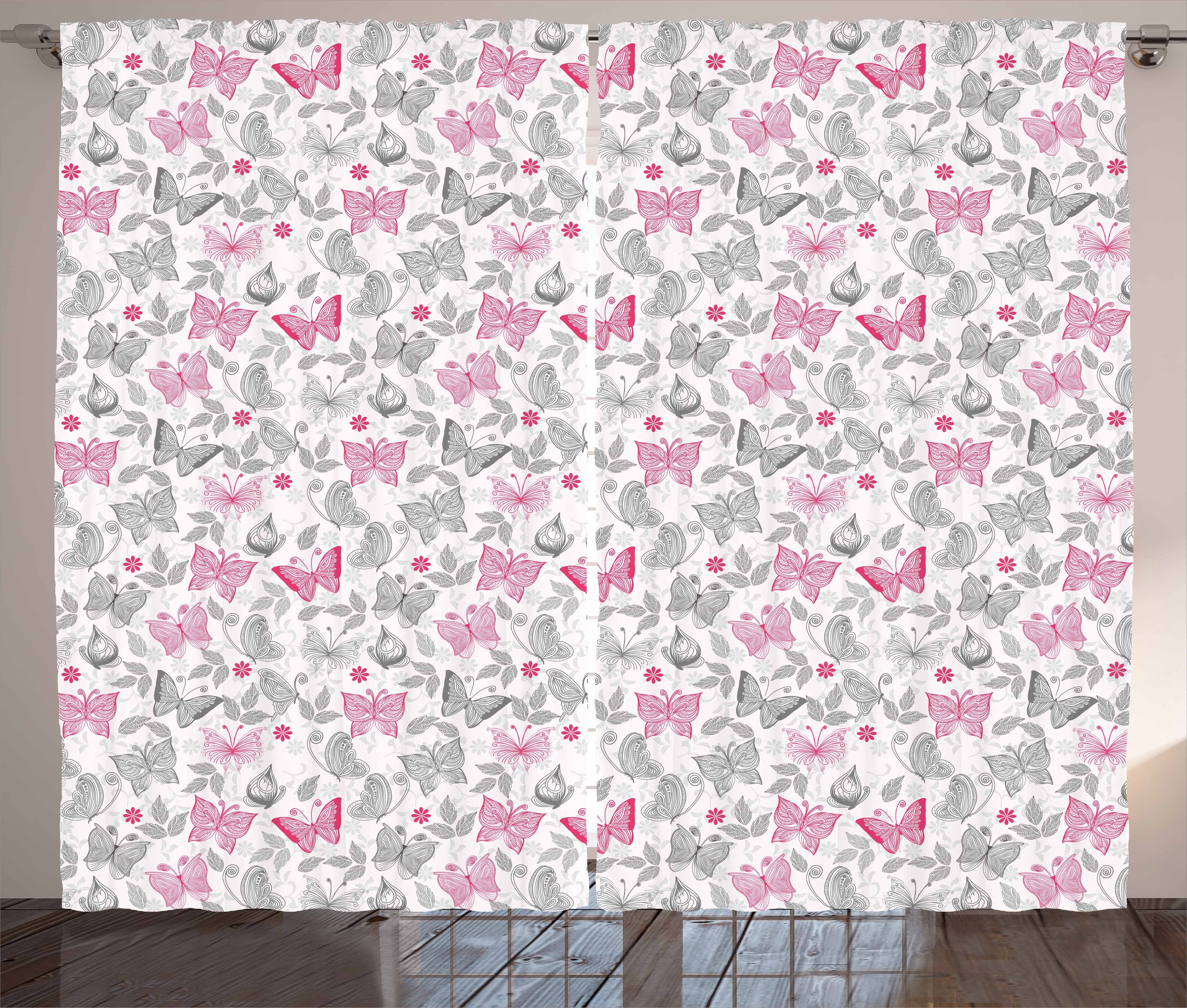 Gardine Schlafzimmer Kräuselband Vorhang mit Schlaufen und Haken, Abakuhaus, Schmetterling Abstrakt Natur Depiction | Fertiggardinen