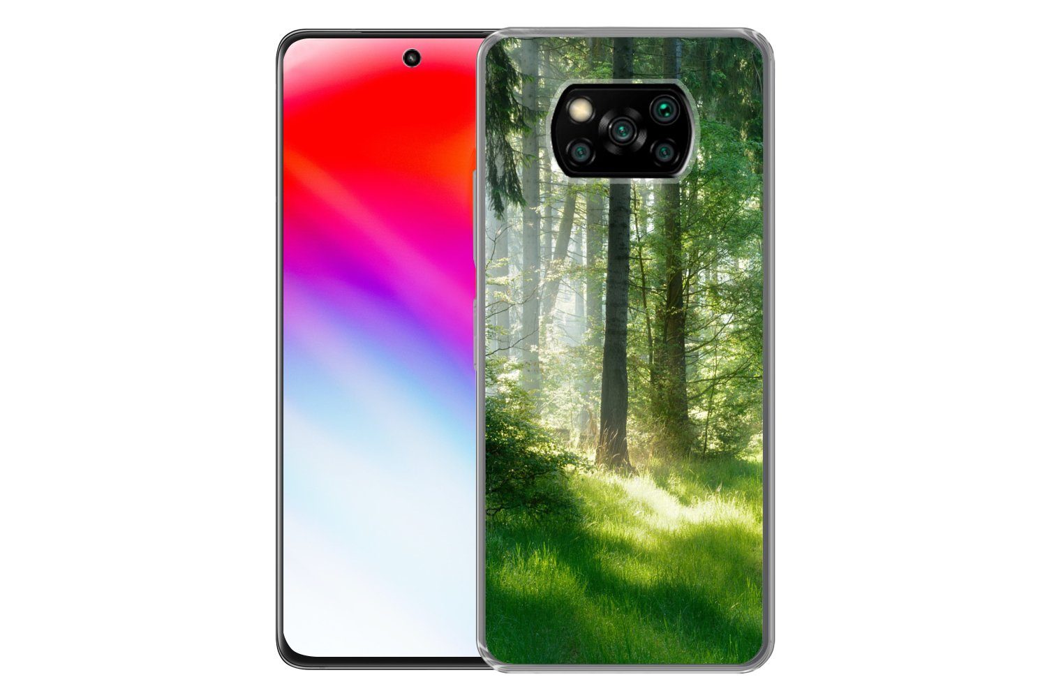 MuchoWow Handyhülle für Xiaomi Poco X3 Pro Natur - Bäume - Wald - Grün - Sonne - Gras - Pf, Phone Case, Silikon, Schutzhülle Dünn