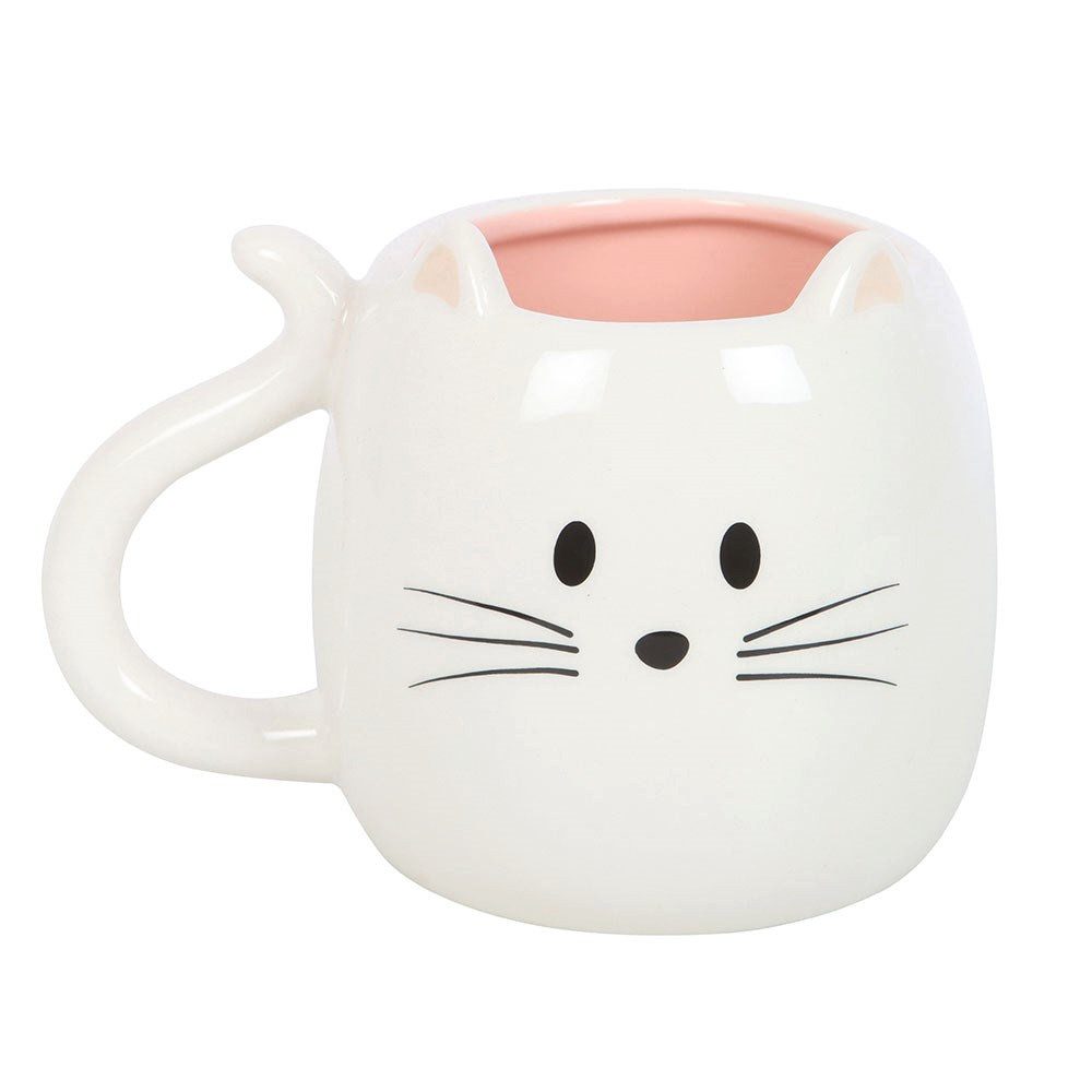 Something Different Tasse Kleine weiße Katze Tasse mit Katzengesicht 500 ml, Kleine weiße Katze Tasse mit Katzengesicht 500 ml