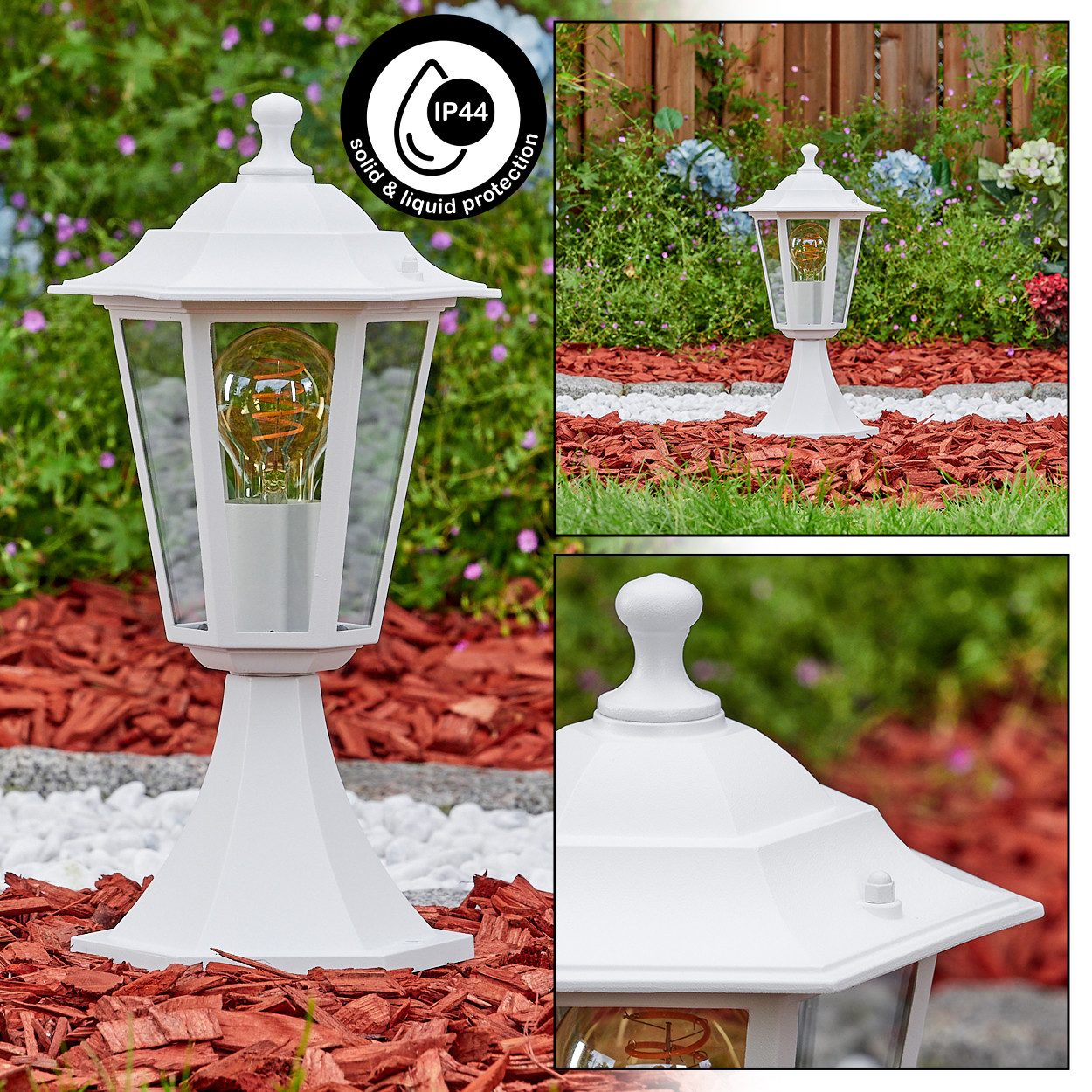 hofstein Pollerleuchte Sockelleuchte aus Metall/Glas in Weiß/Klar, ohne Leuchtmittel, antiker Look Wegeleuchte, Gartenlampe, Gartenbeleuchtung IP44, 1 x E27