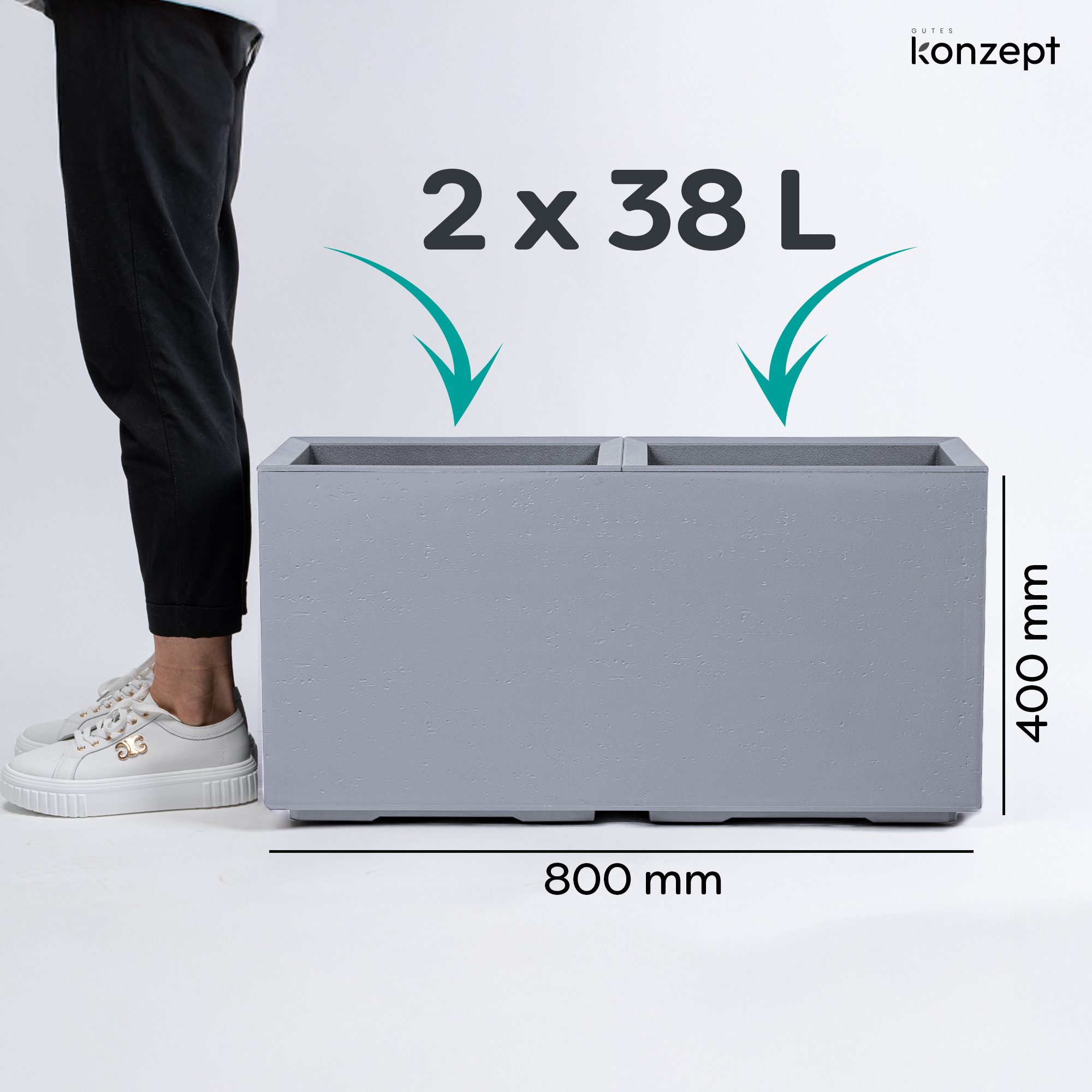 KONZEPT Pflanzkübel Großer auf Rollen, für außen, in Beton-Optik, mobil, recyceltem Material, ideal für Garten, Terrasse und Balkon – Bild 2 von 5