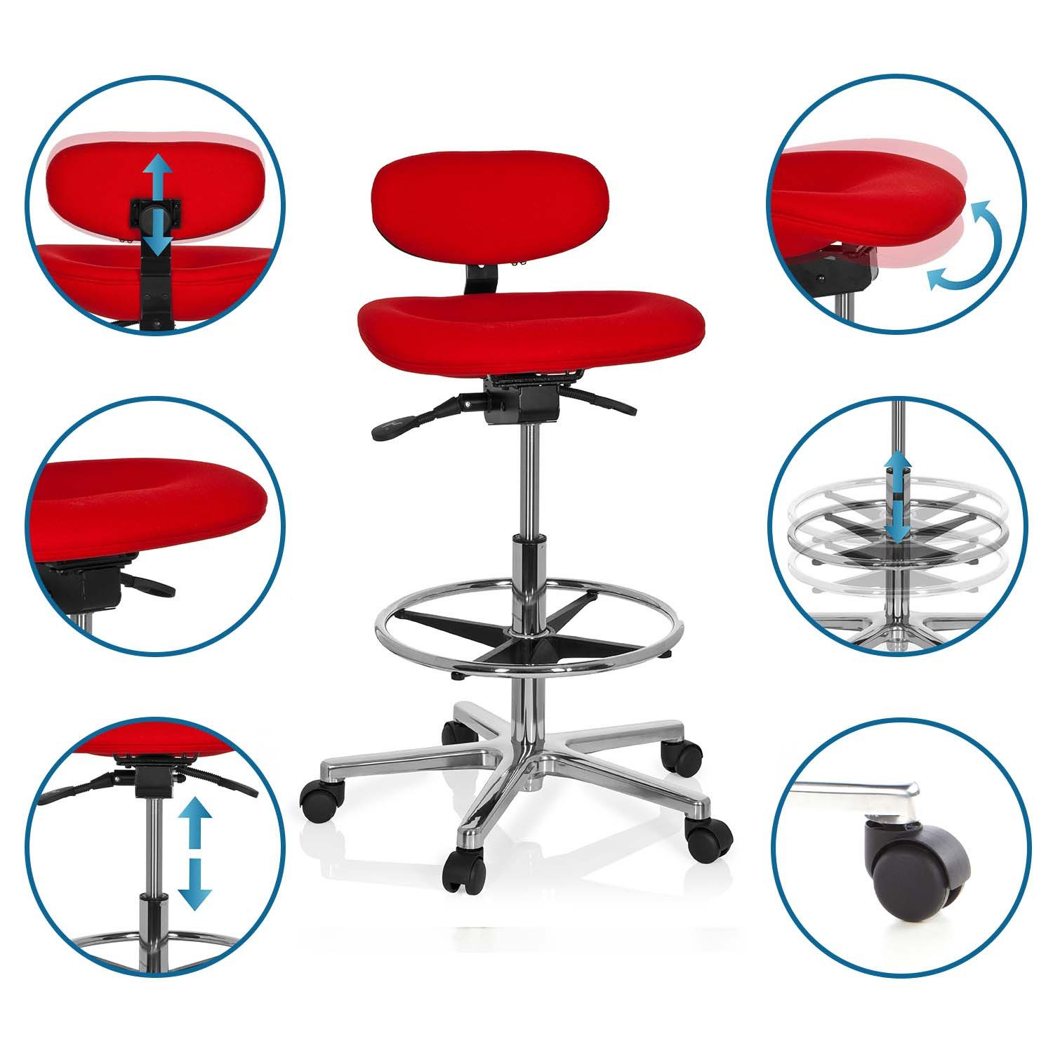 hjh OFFICE Drehstuhl Counterstuhl WORK MF Stoff ohne Armlehnen (1 St), Arbeitsstuhl hoch, Bürostuhl mit Fußablage