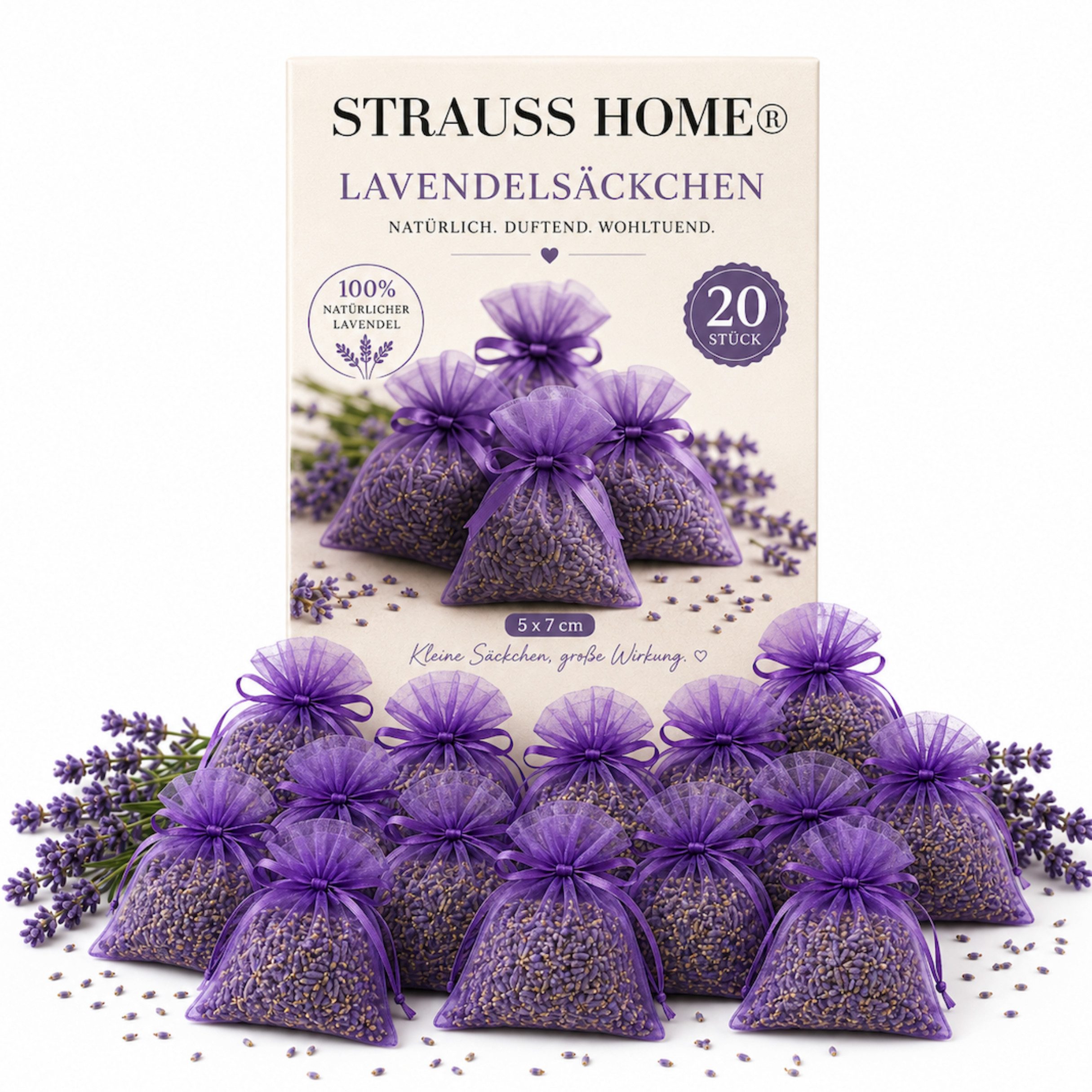 Strauss Home Duftbeutel Lavendel Säckchen 20er Pack – Natürliche Duftbeutel gegen Motten, 20-tlg.