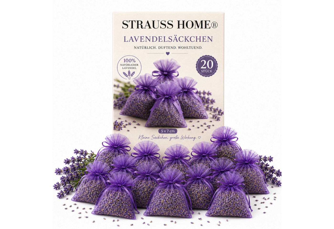 Strauss Home Duftbeutel Lavendel Säckchen 20er Pack – Natürliche Duftbeutel gegen Motten, 20-tlg.