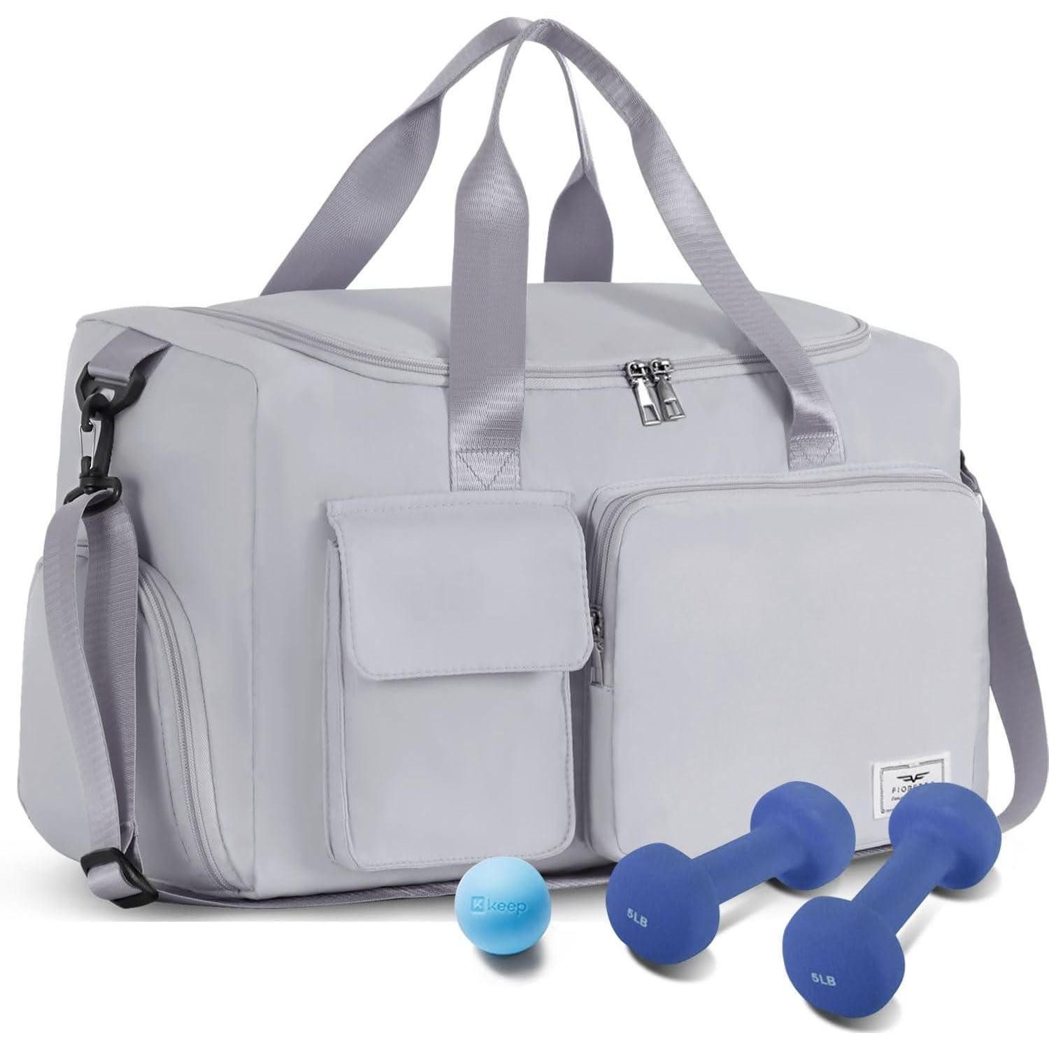 LuxusKollektion Weekender Damen Sporttasche 35L faltbar mit Schuhfach und Nassfach Grey