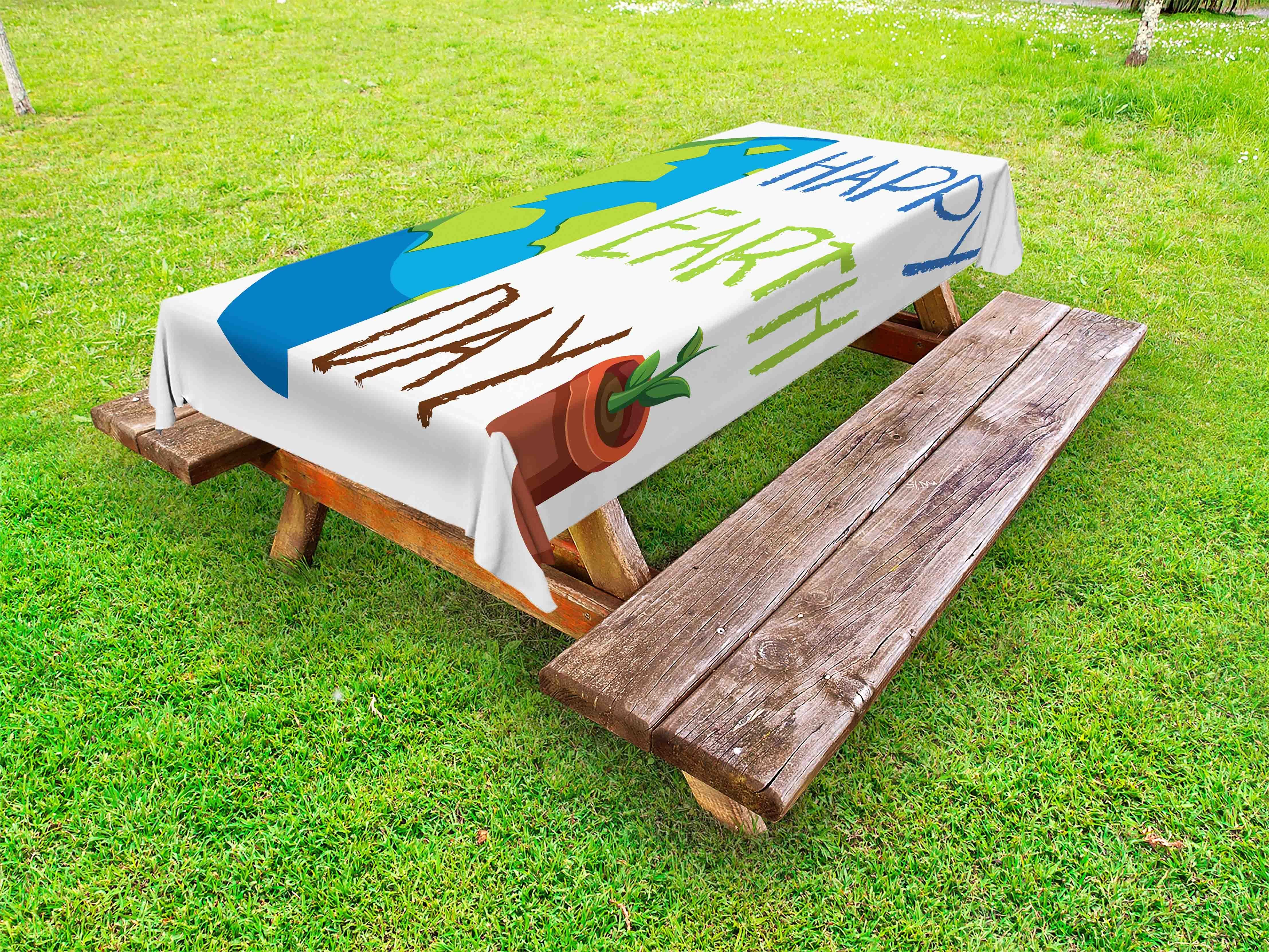 Abakuhaus Tischdecke dekorative waschbare Picknick-Tischdecke, Tag der Erde Die Hälfte der Erde und Wording