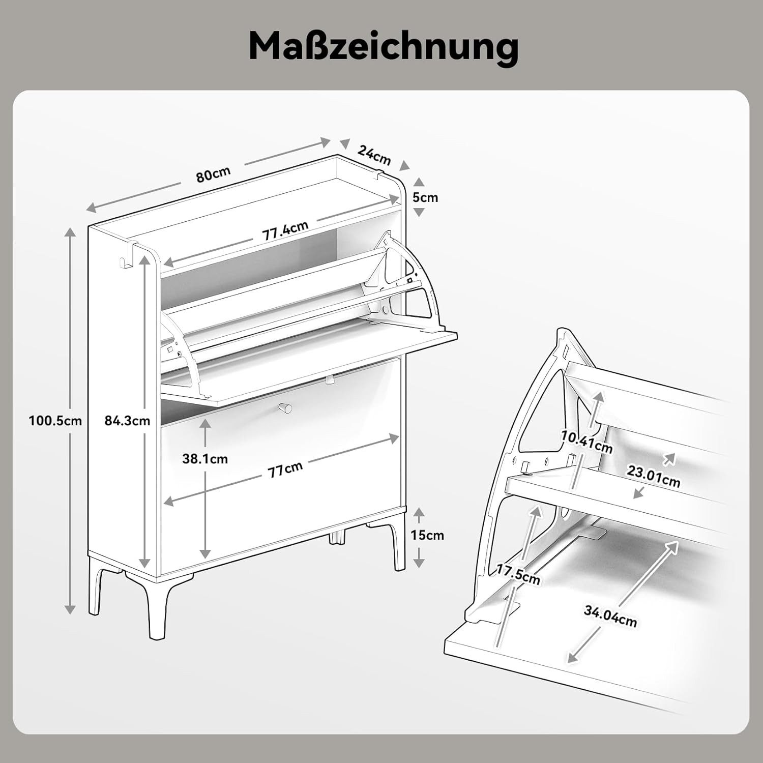 Dripex Schuhschrank mit 2 klappbaren Schubladen und Metallfüßen, verstellbare Fächer – Bild 2 von 5