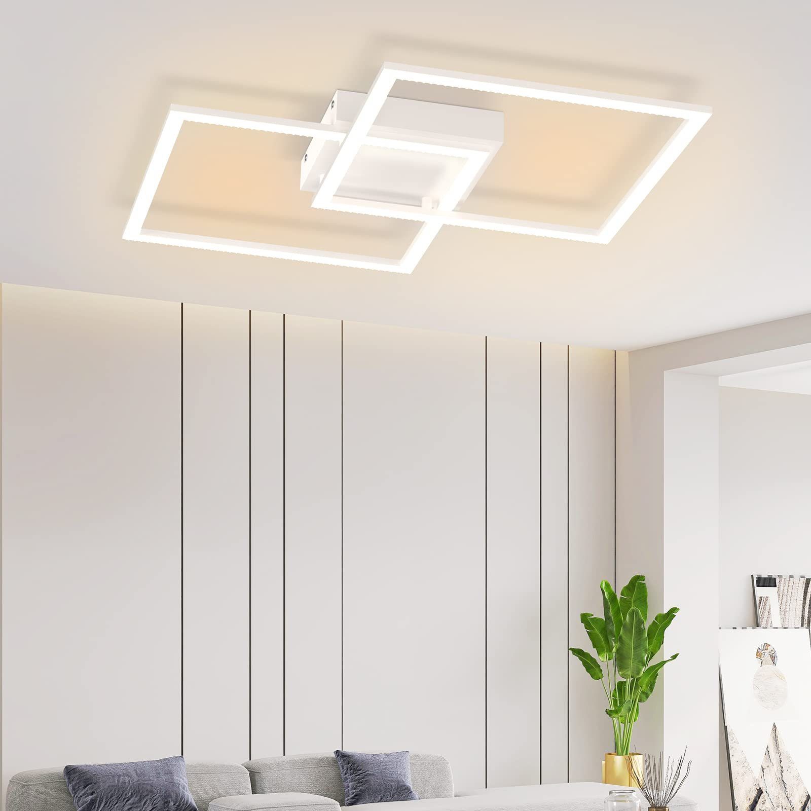 Fernbedienung Kristall LED 2 Modern 52W, mit Weiß LED Deckenleuchte Dimmbar Quadratisch warmweiß-kaltweiß, Design ZMH integriert, fest