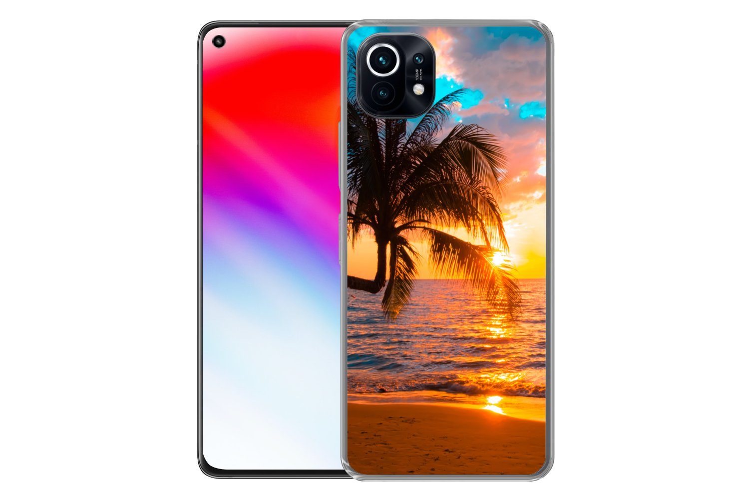 MuchoWow Handyhülle für Xiaomi Mi 11 Palme - Sonnenuntergang - Horizont - Strand - Meer -, Phone Case, Silikon, Schutzhülle Dünn