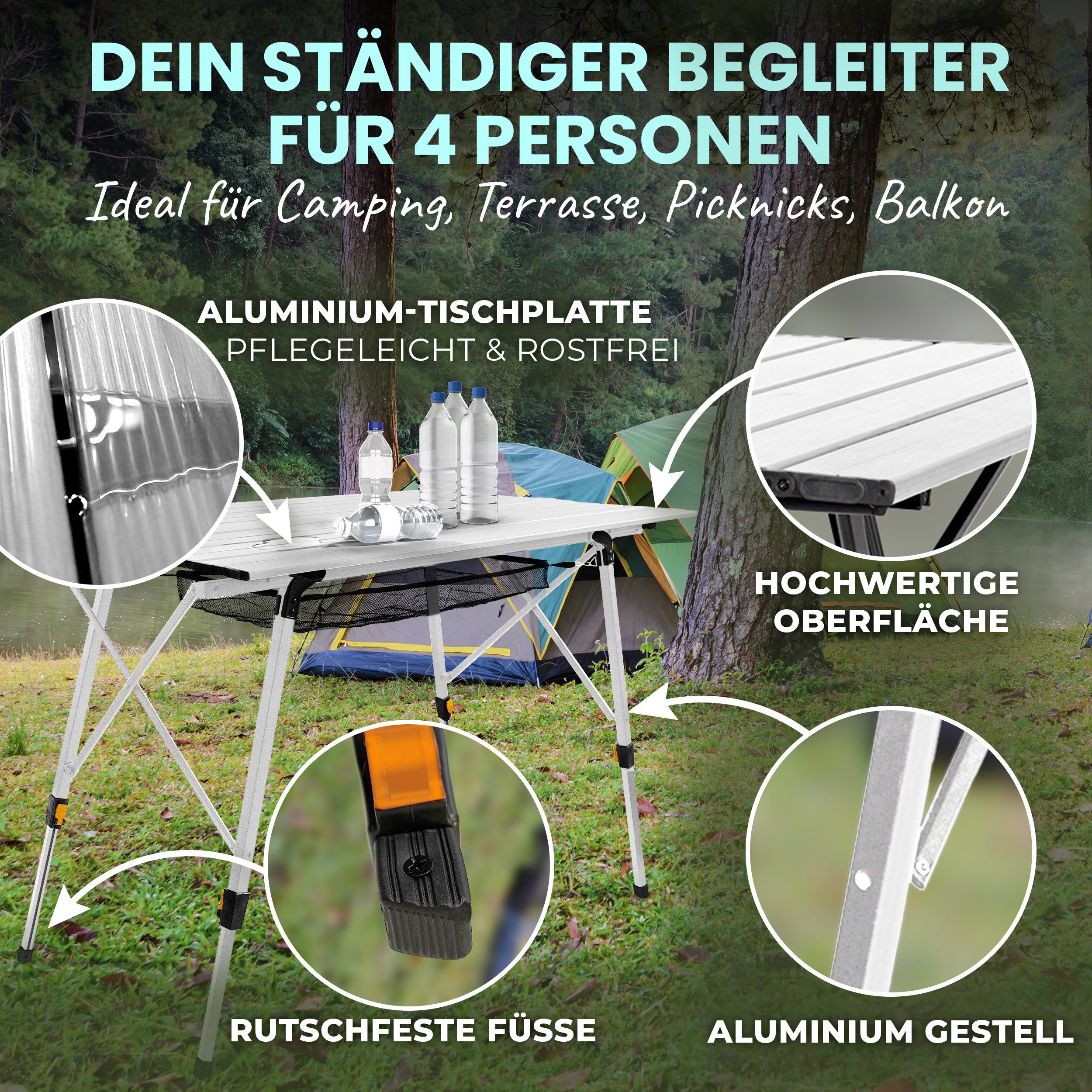 LAWA Living and Lifestyle Campingtisch Aluminium Rolltisch höhenverstellbar günstig online kaufen
